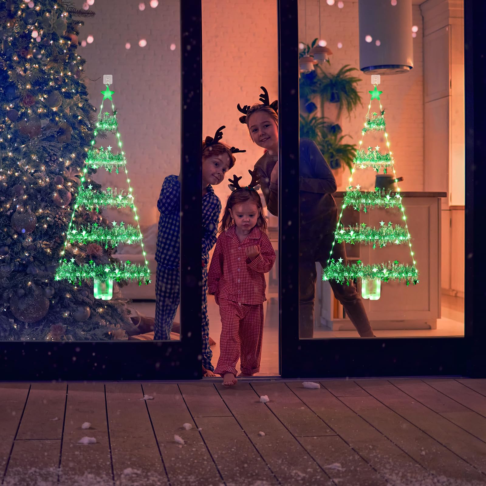 Toodour Christmas Decorations Indoor Lights, 2.65Ft Led Christmas Lights, Green Christmas Wall Window Hanging Lights, Battery Operated Holiday Decorative Lights For Outdoor, Garden, Home Decor