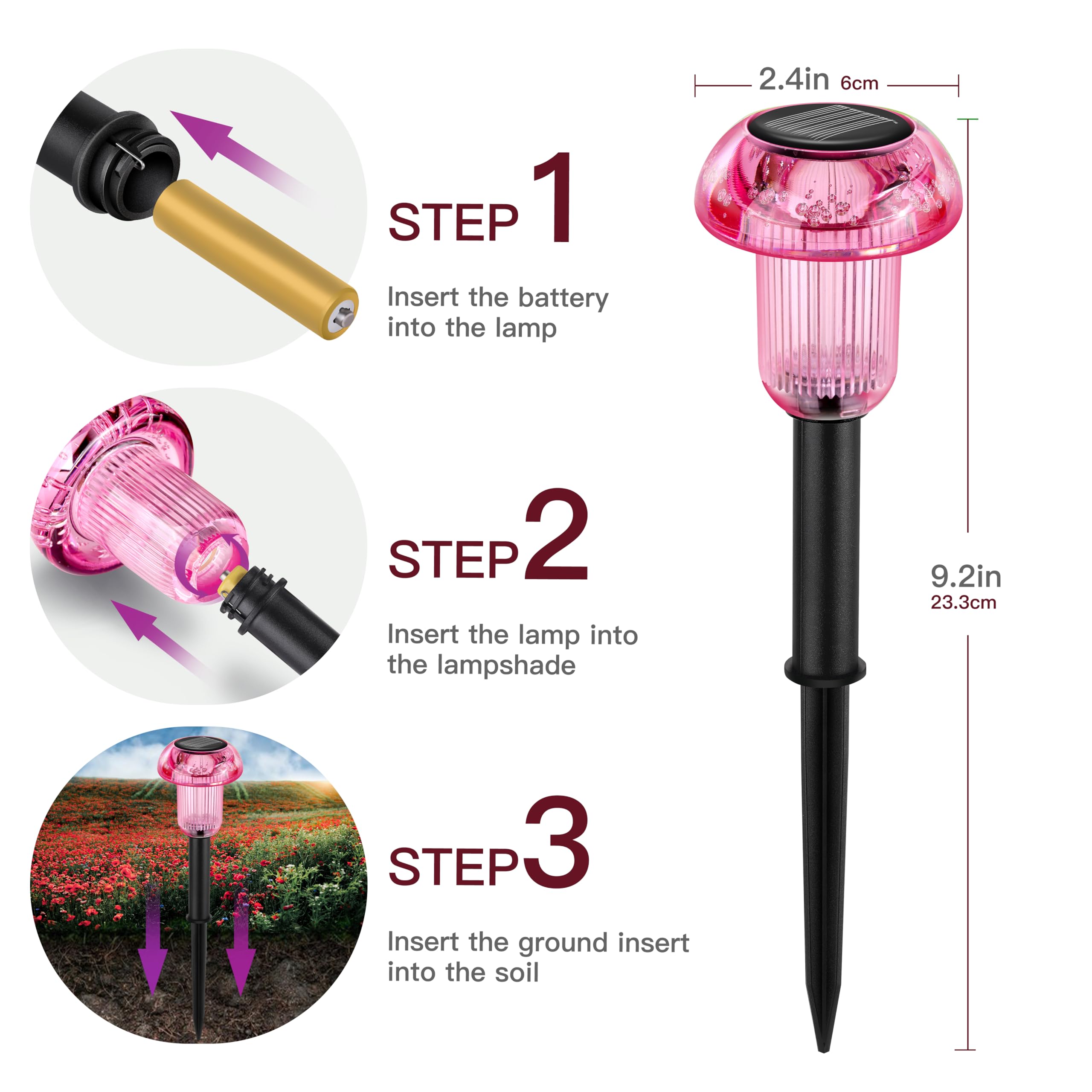 COZY-PAVILION Solar Pathway Lights, 4-Pack Multi-Colored LED Garden Decor, Waterproof Mushroom Design for Yard, Lawn, Patio - Model SLMM-0S4