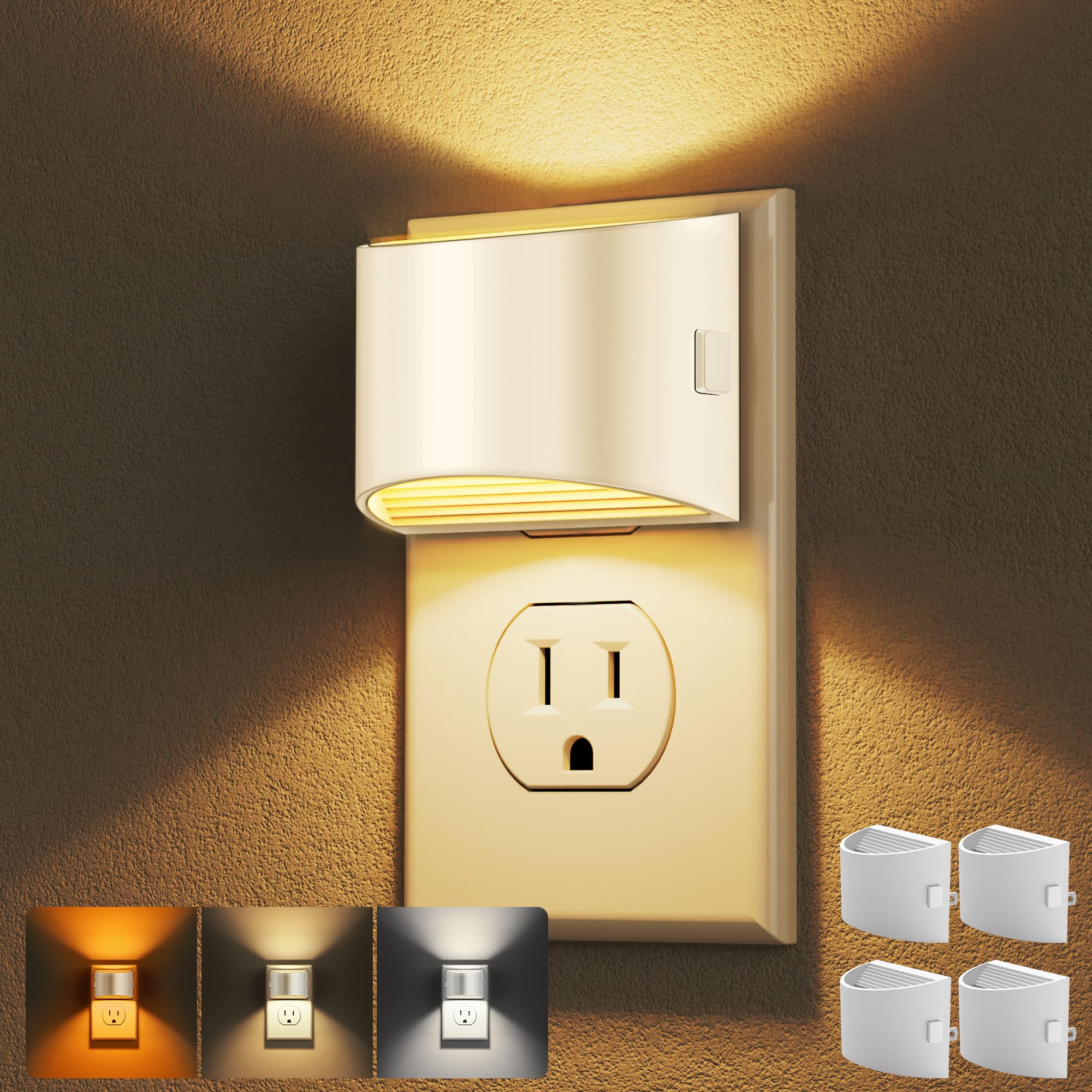DORESshop LED Night Light[4 Pack]  White Night Lights Plug into Wall  3 Level Brightness Adjustable Plug in Night Light  Dusk to Dawn Sensor  Nightlights for For Mature Userss  Bedroom  Bathroom  Hallway  3CCT