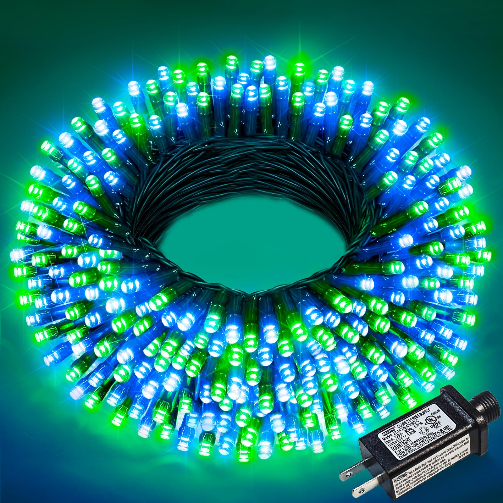Christmas Lights Outdoor  66Ft 200 Led Christmas Tree Lights With 8 Modes Waterproof  Plug In Connectable String Twinkle Light Green Wire For Tree Patio Party Decorations  Blue Green