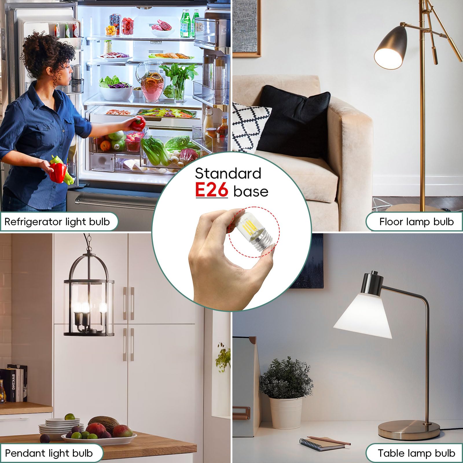 Jensense E26 Led Bulb 4W (40W Equivalent) Cool White 2 Pack For Refrigerators, Desk & Floor Lamps, Model Etl-Lbcst28E26