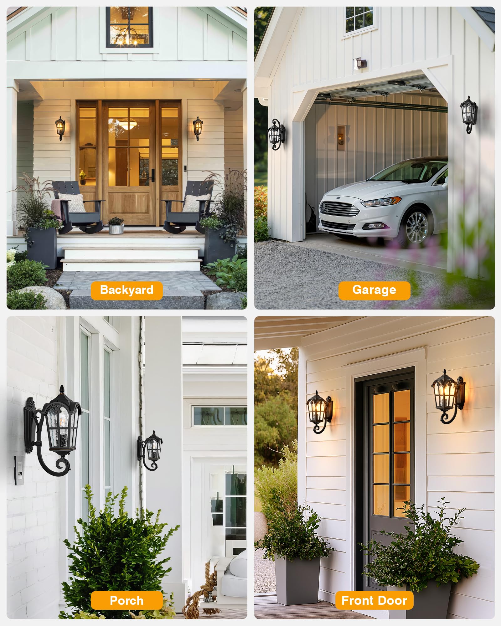 Vianis Outdoor Lights For Porch  Black Dusk To Dawn Outside Lighting With Gold Trim  Porch Lights Outdoor With Tempered Water Ripple Glass For Garden  Patio  Entryway  Waterproof Anti-Rust