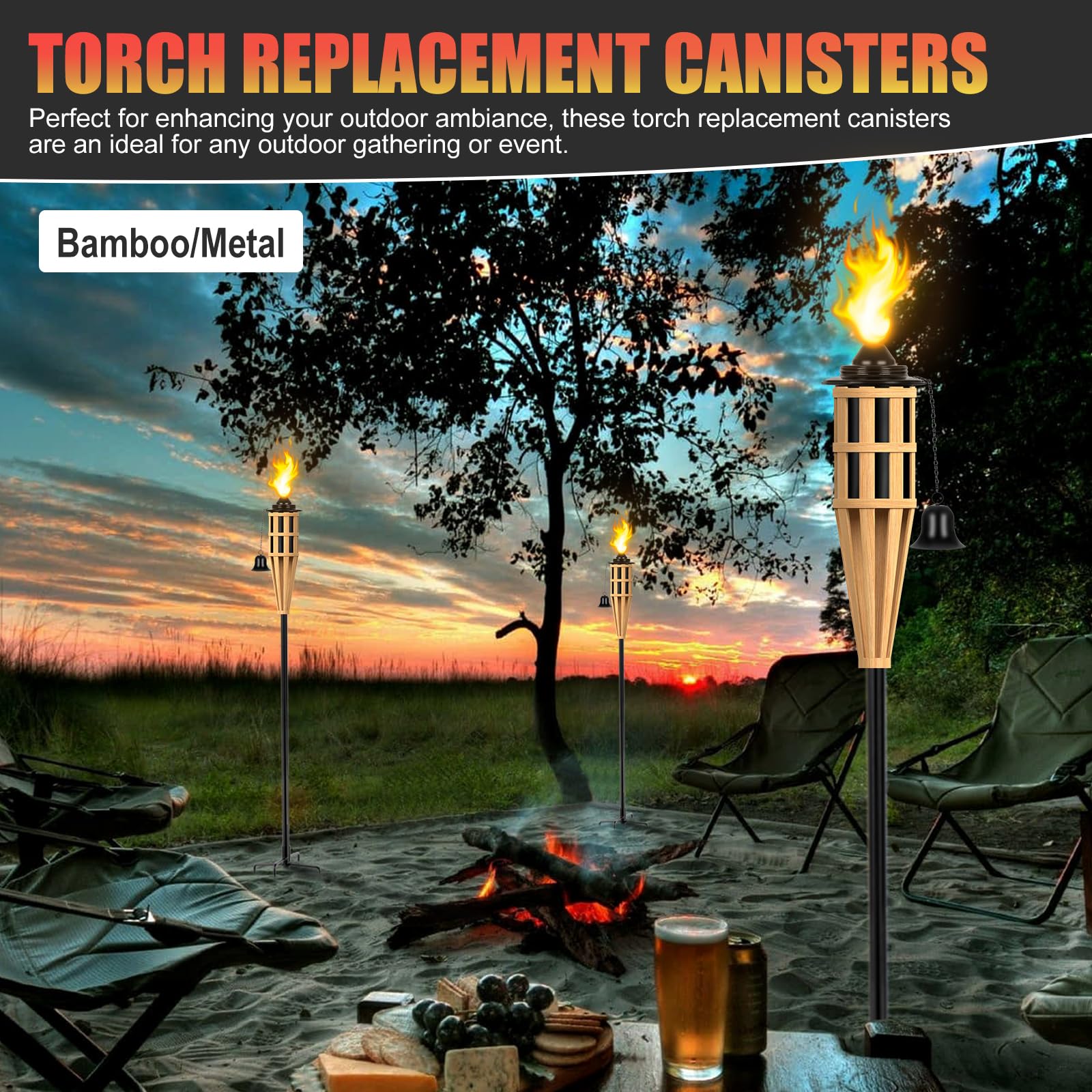 Zhulerzil Torch Replacement Canisters (16 Oz). Torch Refillable Canisters Bamboo Torch Fuel Can, Citronella Tabletop Torches Canister Outdoor For Patio Garden Decor, Black