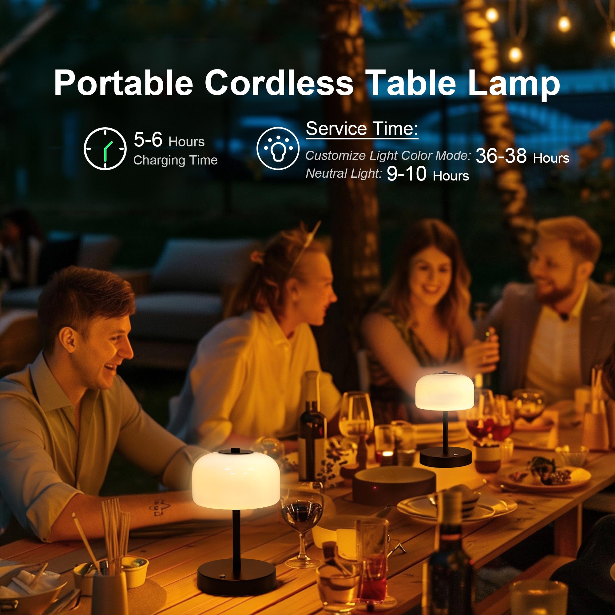 Oneach Cordless Table Lamp, Outdoor Portable Rechargeable Battery Lamp, Small Touch Mushroom Lamp With Opal Glass Shade, 3 Color