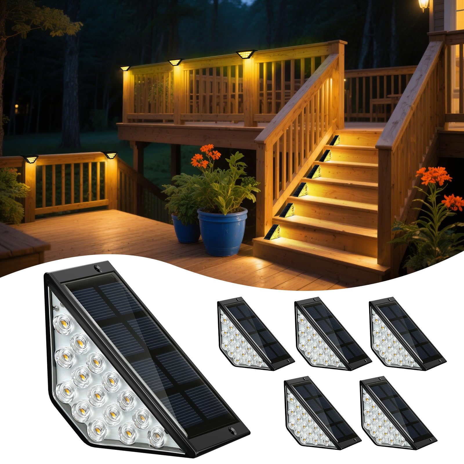 BKBB PPBB Solar Step Lights for Outside  Solar Stair Lights Outdoor Waterproof  Deck Step Lights for Fence  Patio  Yard  Porch  Front Door  Sidewalk  Garden  Patio Decor (6  Warm White)