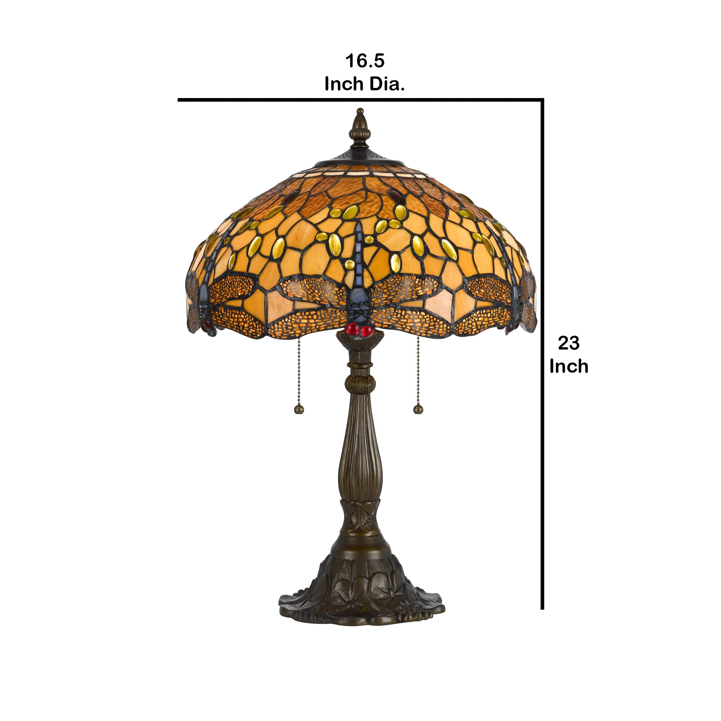 Benzara Tiffany Table Lamp, 2 Bulb, Dragonfly Design Shade, Metal, Multicolor, Model BM223636