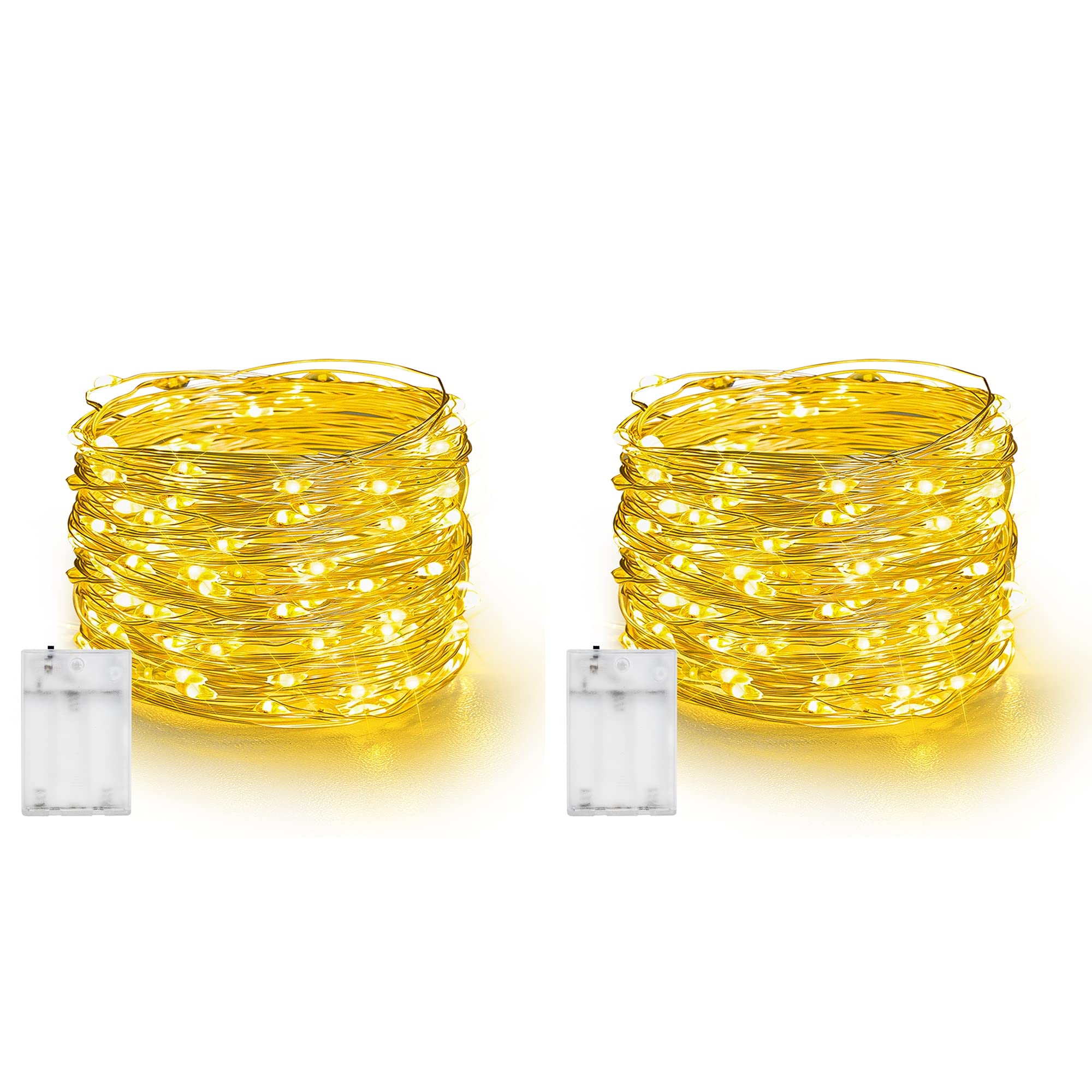 Dazzle Bright Fairy Lights Battery Operated, 2 Pack 20 FT 60 LED Silver Wire Waterproof Battery Operated String Lights, Christmas Decorations for Indoor Outdoor Bedroom Yard Party Decor, Warm White