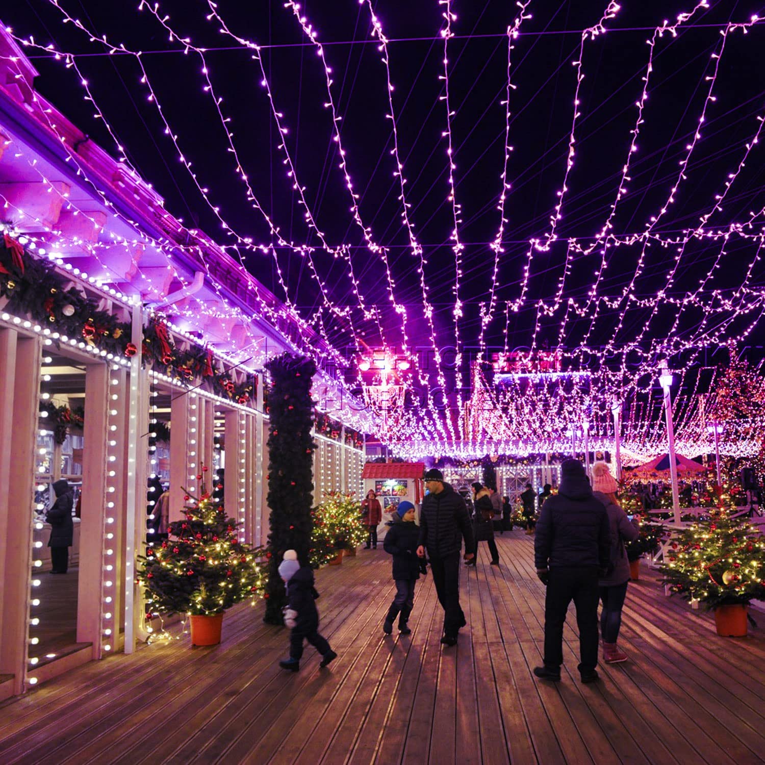 JMEXSUSS Purple String Lights, 91.5ft, 250 LED, Waterproof, Plug-in, 8 Modes, Clear Wire, Model EXS-S-0250