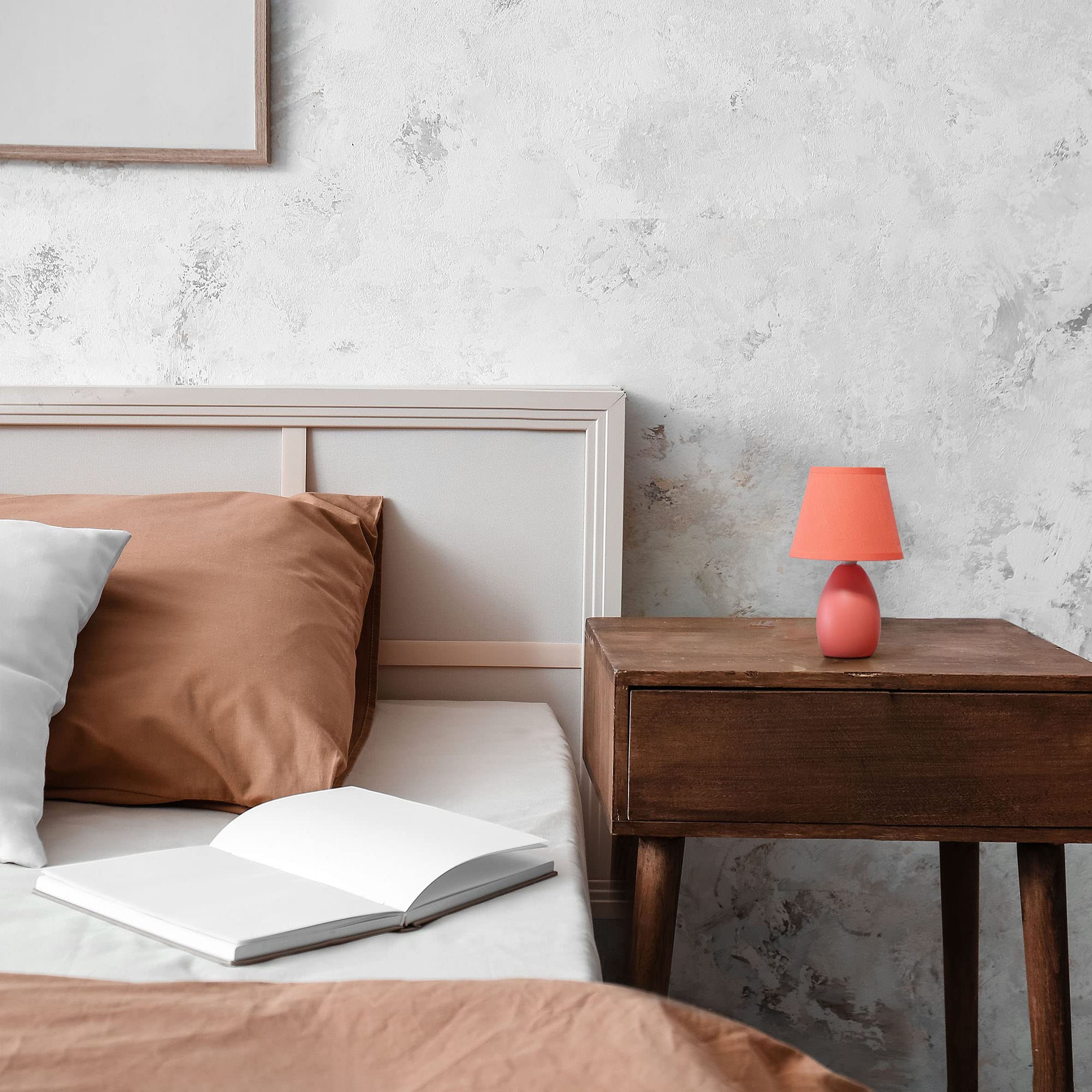 Creekwood Home Orange Ceramic 9.45&quot; Petite Bedside Table Lamp With Drum Shade