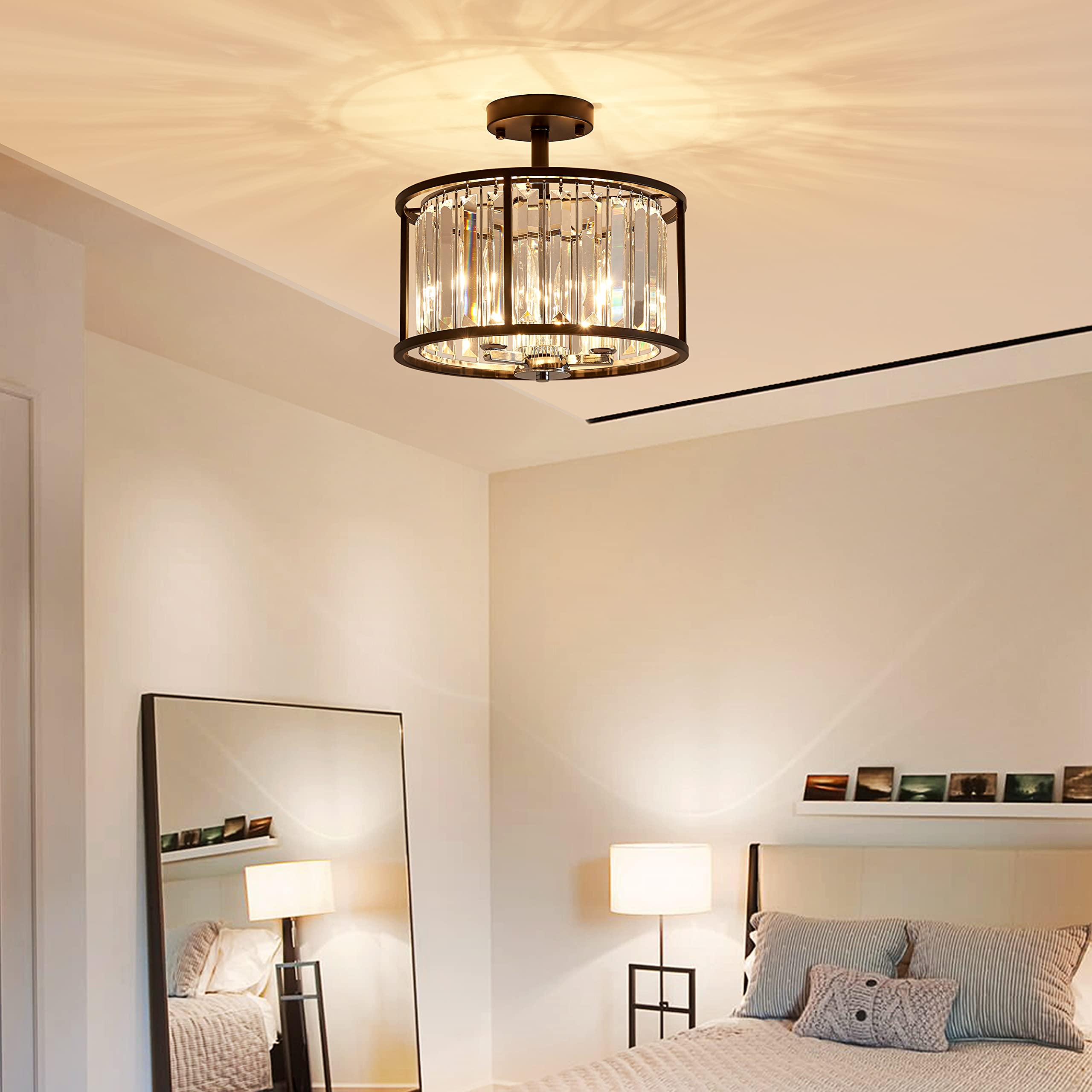 Agv Lighting Cl005Bb K9 Crystal Semi Flush Mount Ceiling Light Fixture, Modern Design, E12 Base 3-Lights, D13 X H15, Chrome & Ma