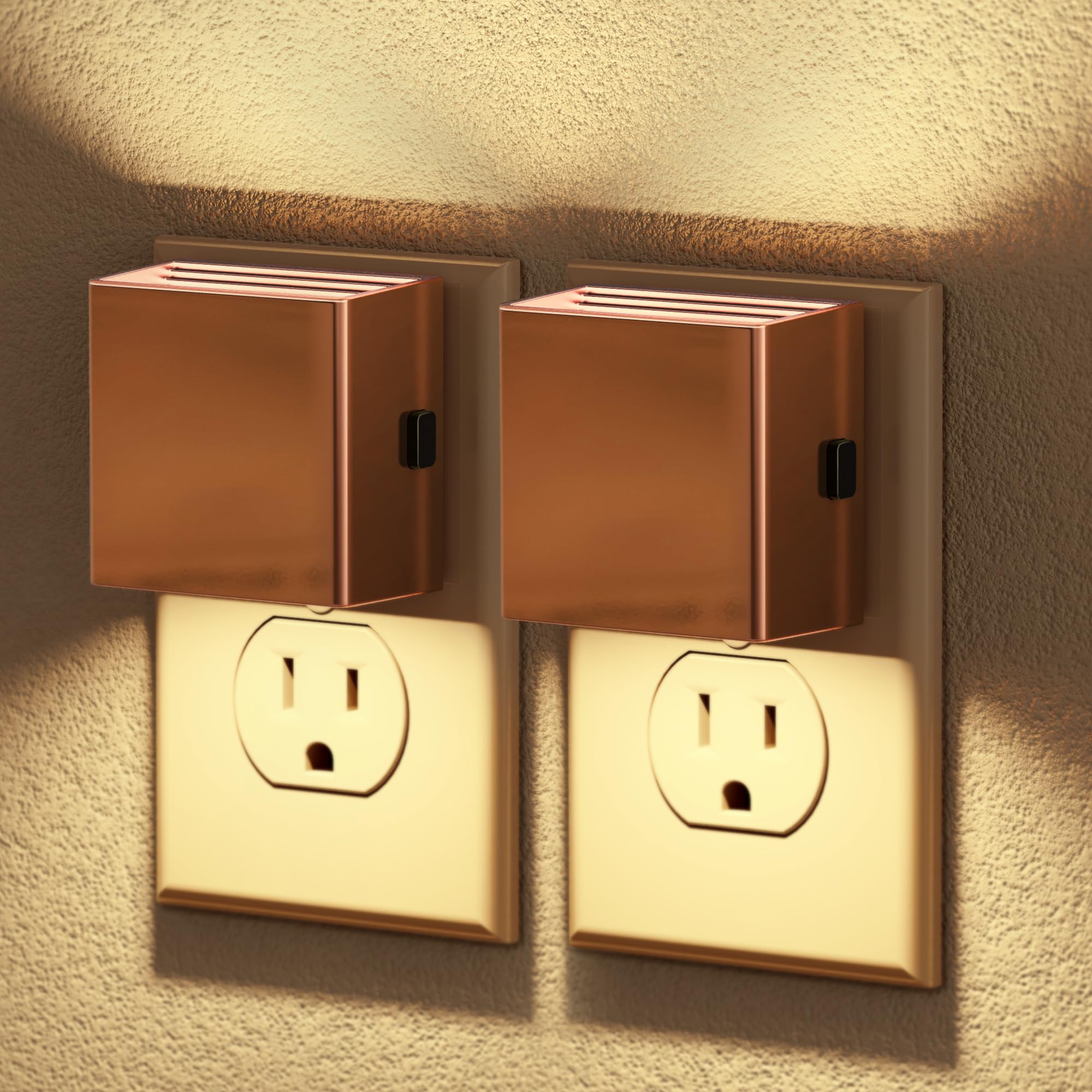 JandCase Night Light, Adjustable Brightness, 2 Pack, Square, Rose Gold-1, Model GY106RG, Plastic