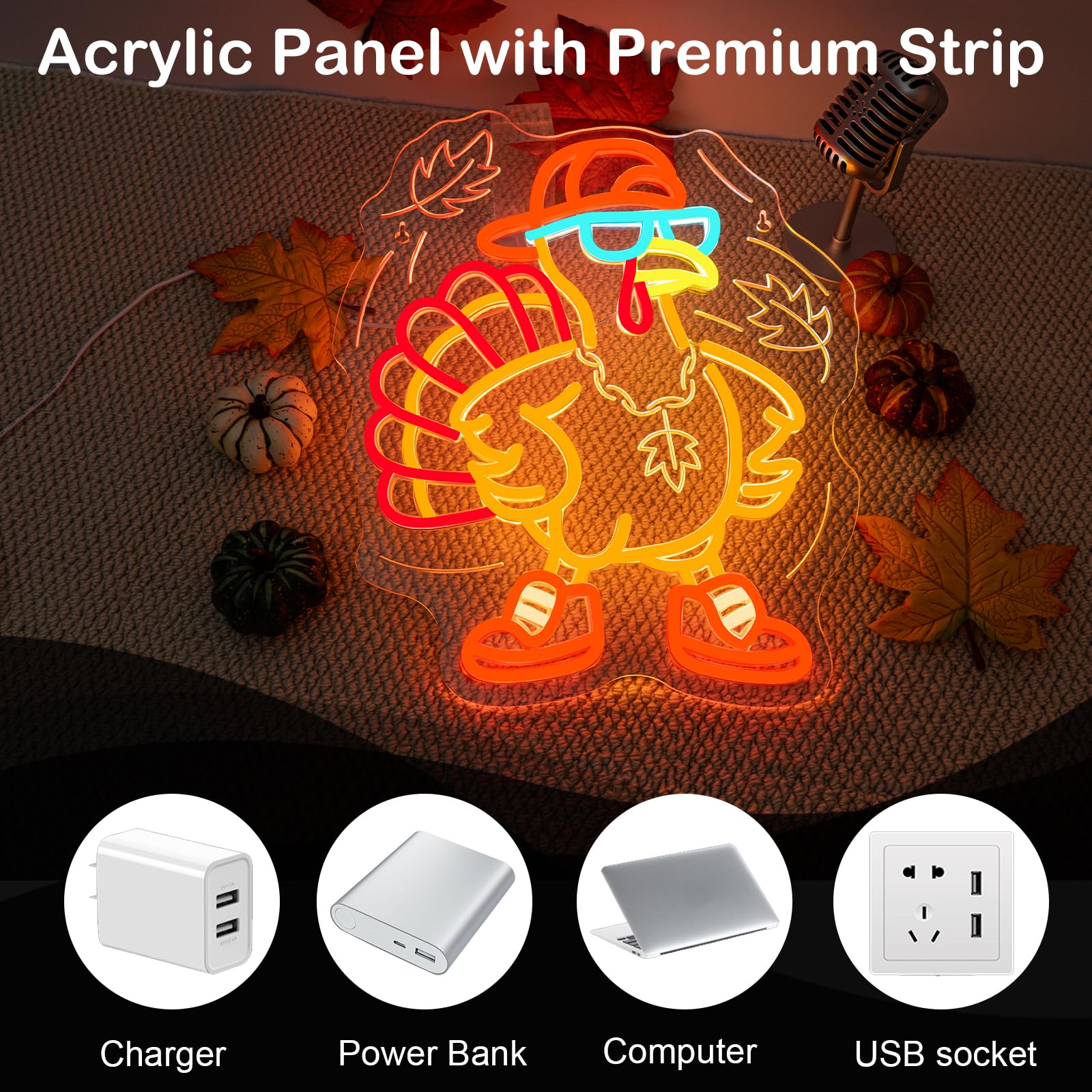 Thanksgiving Turkey Neon Sign Indoor Cool Light Sign Dimmable Turkey Led Light Up Fall Neon Decor For Dining Room Music Classroom Thanksgiving Christmas Party Gift