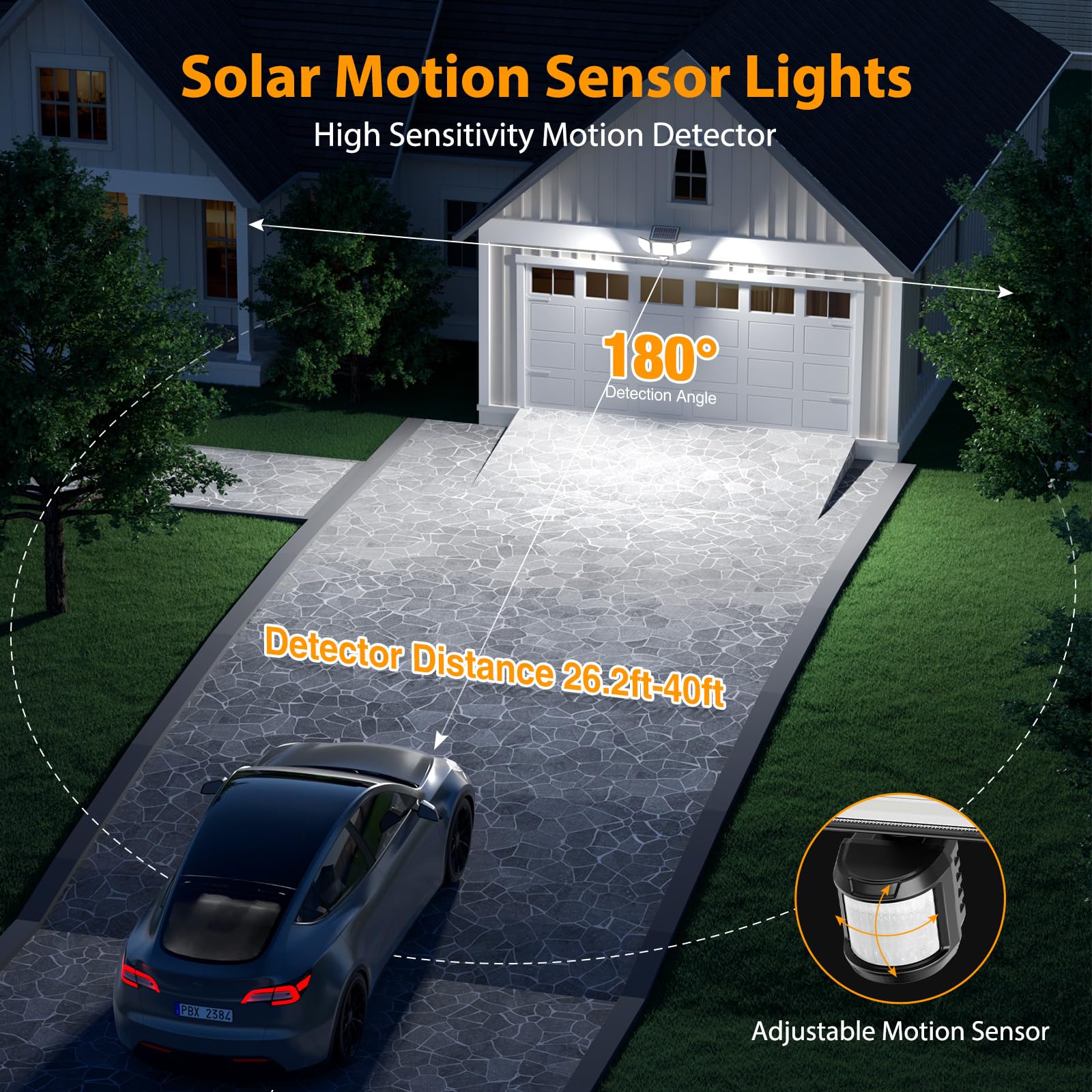 Onforu 4500LM Solar Lights Outdoor, 3 Heads Security Lights with Remote Control, IP65 Waterproof Motion Sensor Lights, 3 Modes F