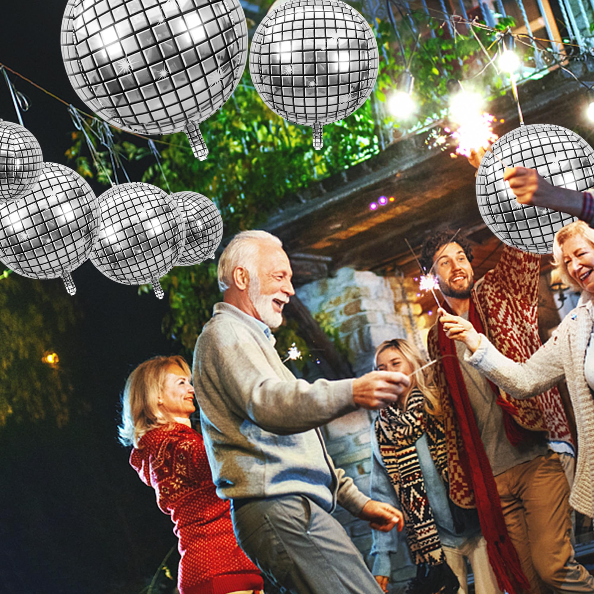 30 Pcs Disco Ball Balloons Different Sizes- 4D Large Disco Balloons 10 Inch 15 Inch 18 Inch 22 Inch Assorted Round Metallic Silv