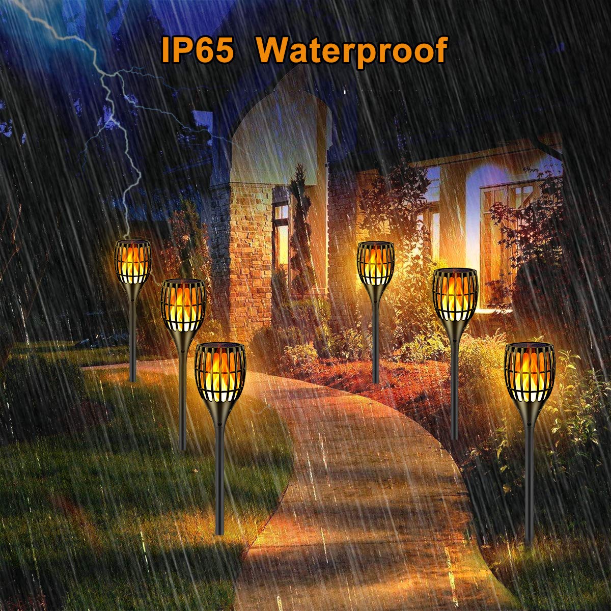 Ollivage Solar Torch With Flickering Flame, Outdoor Garden Waterproof Dancing Flames, Landscape Decoration Pathway Patio Lights