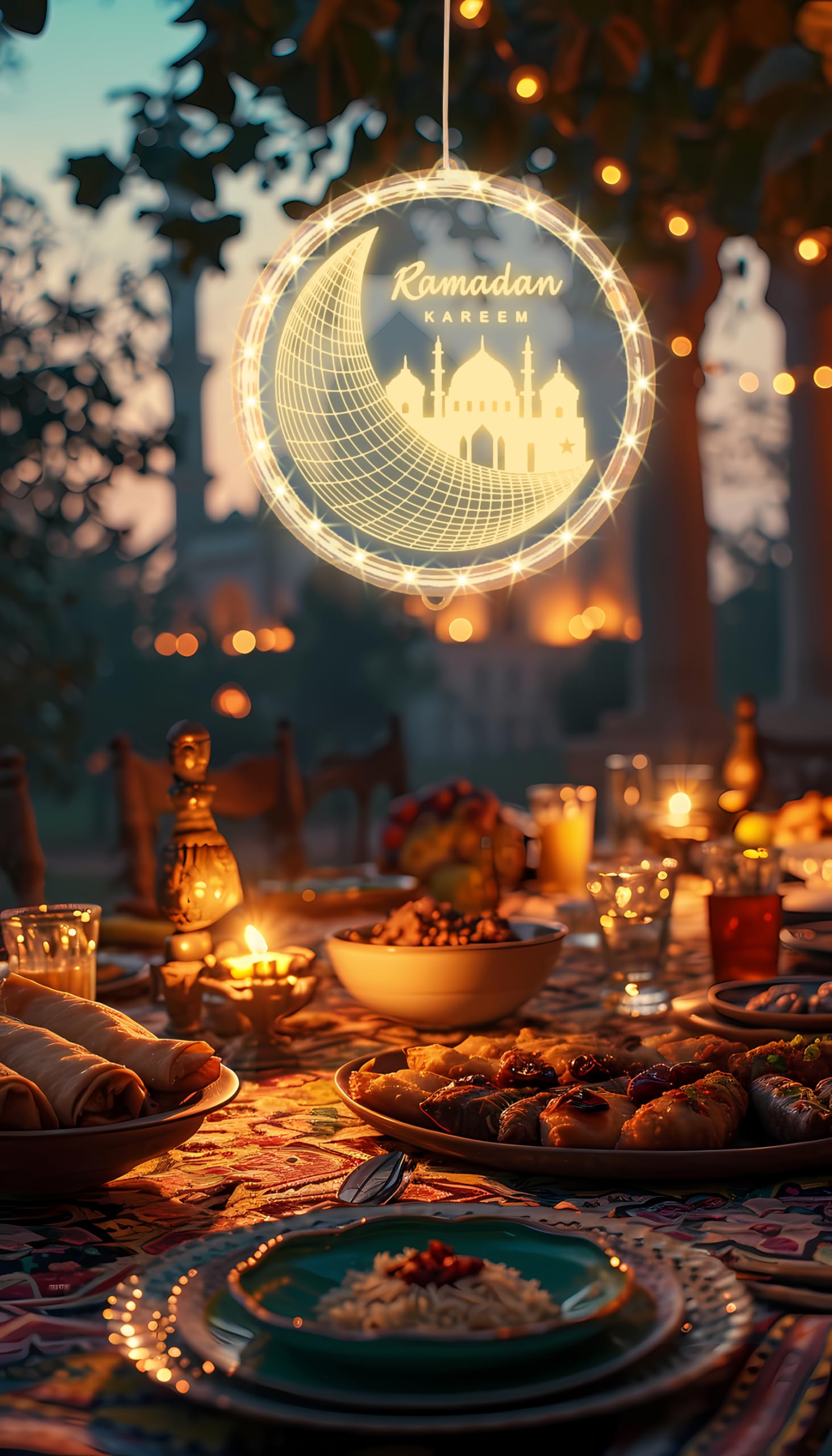 Threetols 3D LED Lights for Eid Ramadan, Moon Castle Design, Copper & Acrylic, Indoor/Outdoor Decorations