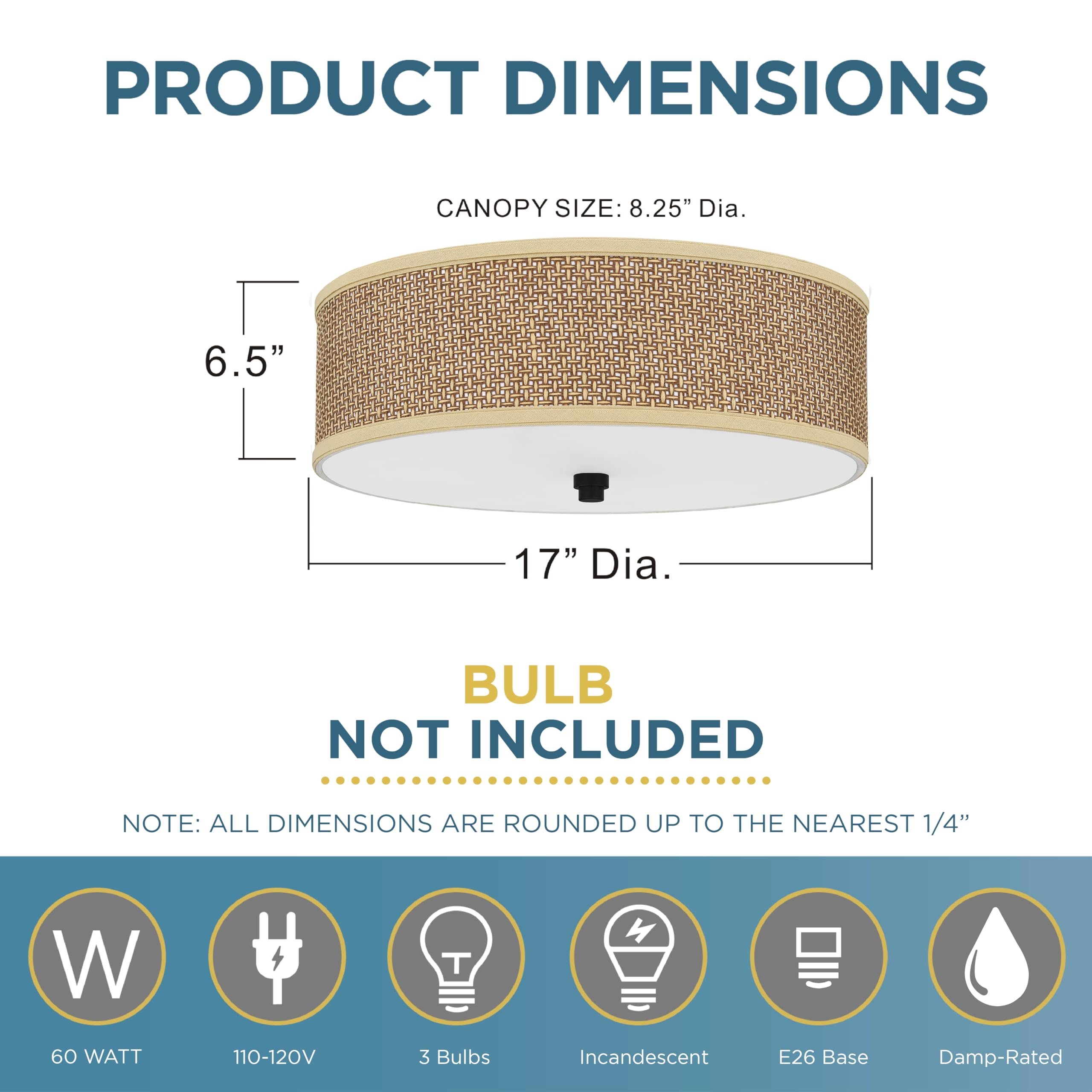 Quoizel 3-Light Flush Mount Ceiling Light, 17 Inch, Alloy Steel, Mystic Black, Model ZE1617K, Tan Oatmeal, for Home or Office