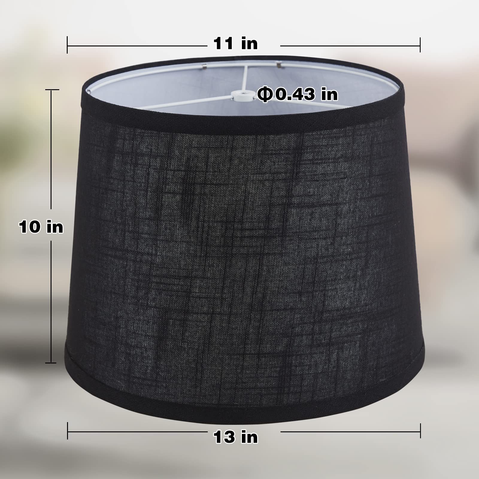 Luvkczc Black Fabric Drum Lampshades Set Of 2, 13 Top X 11 Bottom X 10 High, Includes Harp Holder, Model L-31005