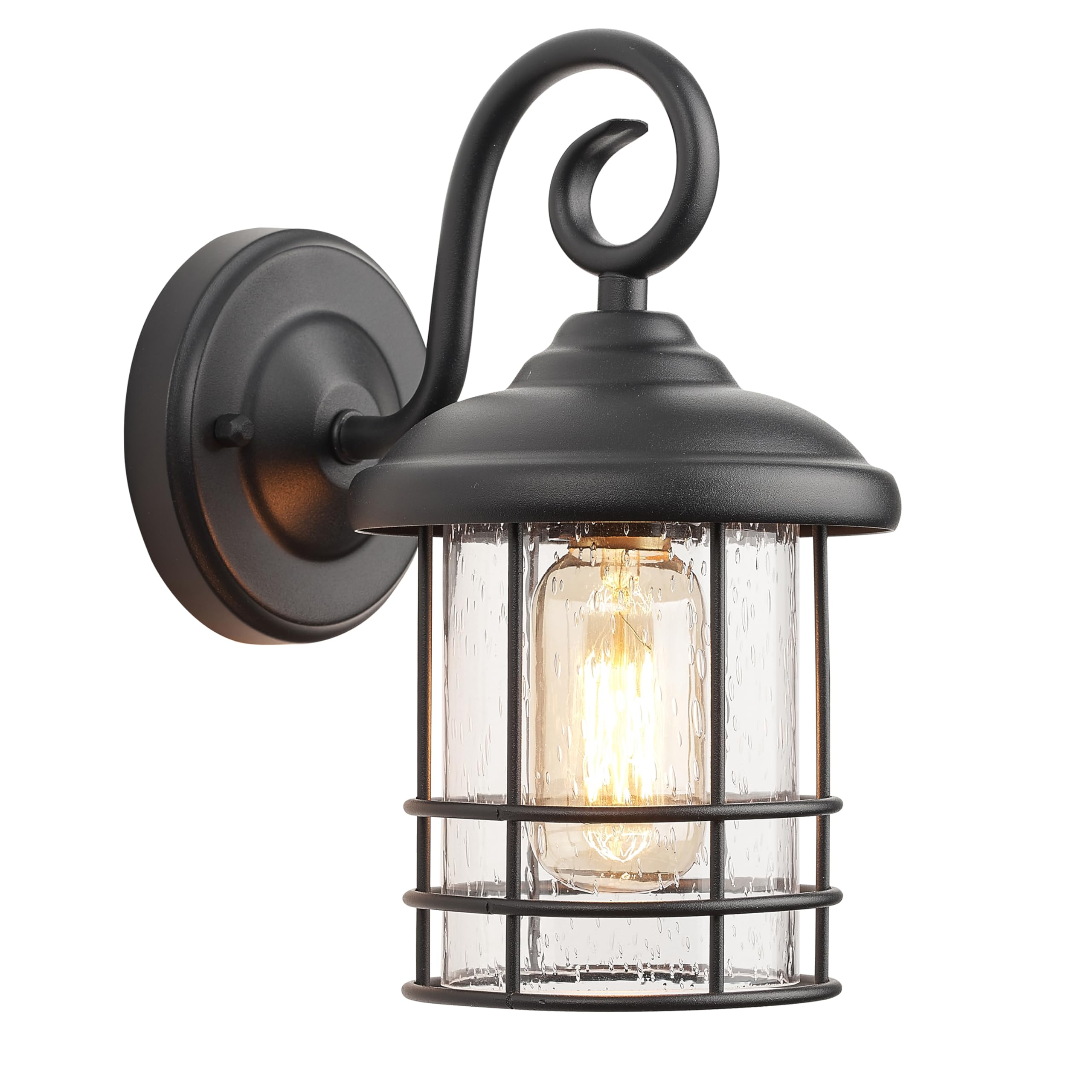 MICSIU Textured Black Exterior Wall Sconce Lantern, 9.8 Inch Outdoor Wall Lighting with E26 Based Socket,Clear Seedy Round Outsi