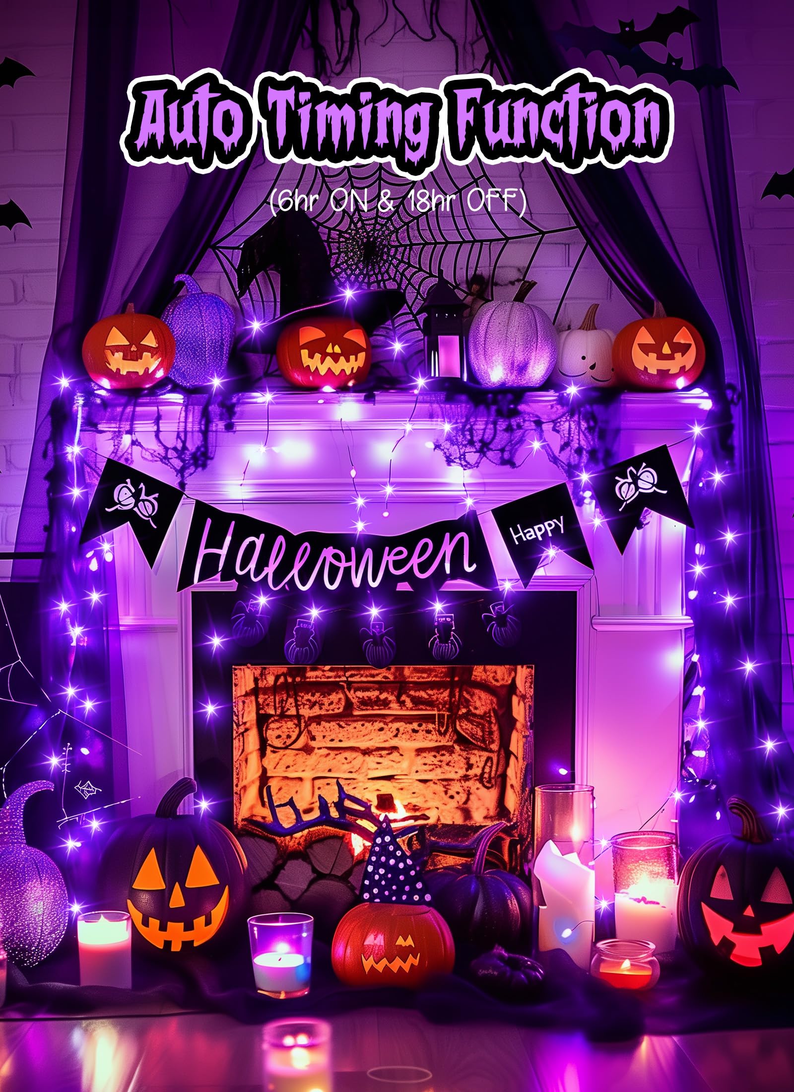 Minetom Fairy Lights, Battery Operated, 100 LED, 33FT, 8 Modes, Waterproof, Purple, 2 Pack