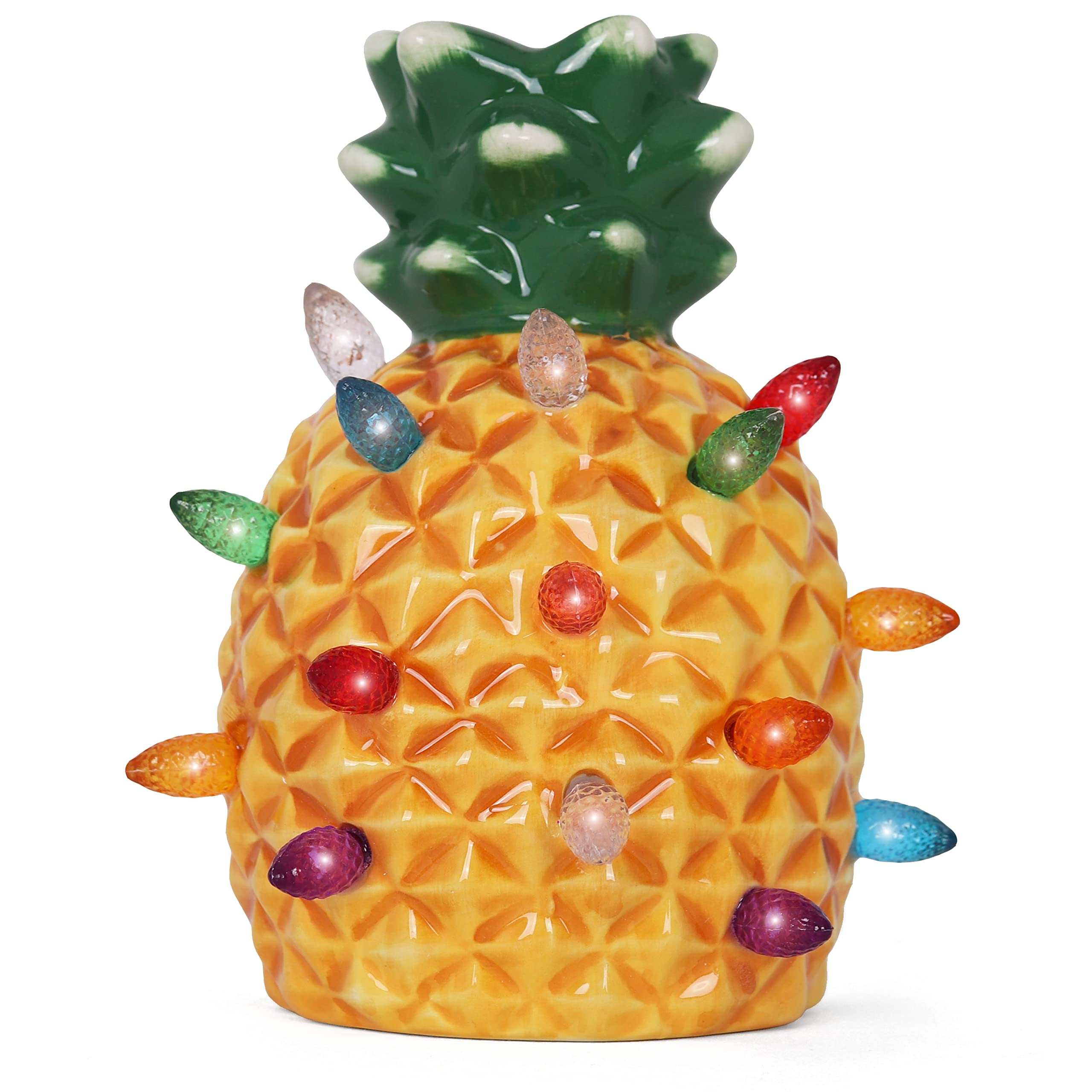 Milltown Merchants Ceramic Christmas Tree Night Light - Plugin Christmas Tree With Lights - Lighted Vintage Ceramic Tree - Mini Christmas Tree Decorative Night Light (Pineapple)