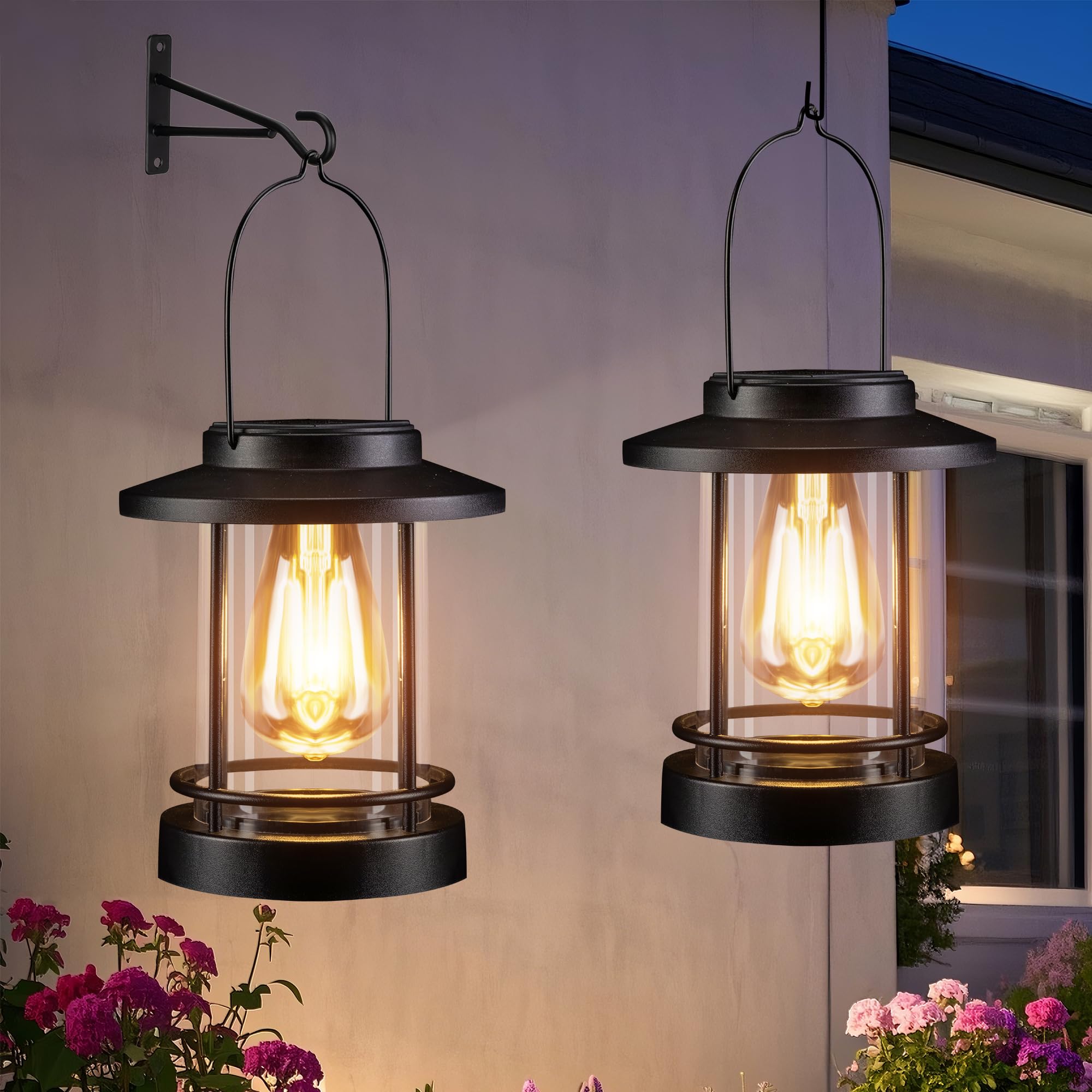 Pearlstar Hanging Solar Lanterns – Waterproof Outdoor Lights, 2 Pack, Black, Model LX1747 for Patio, Porch, Yard, Balcony