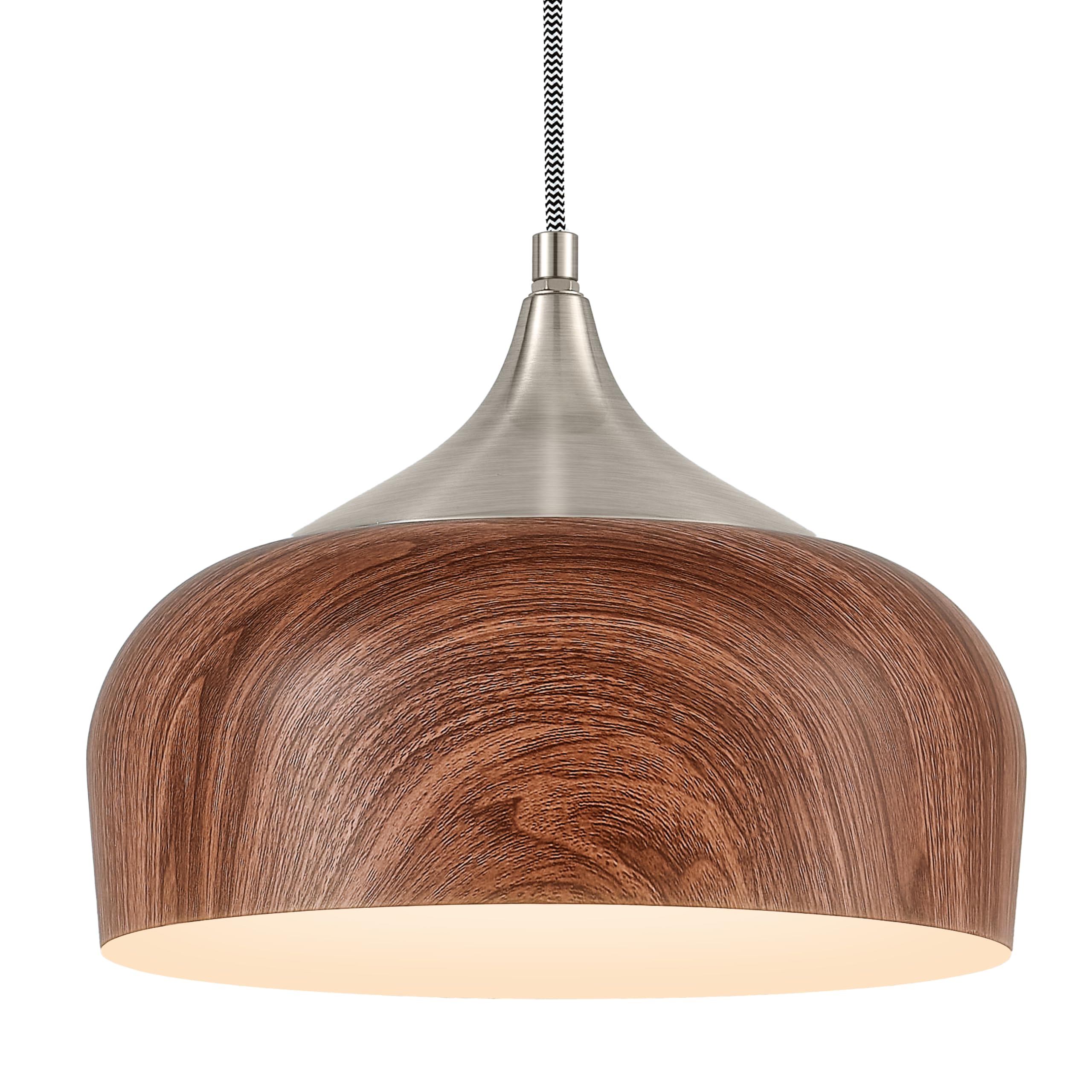 Elyona Brushed Nickel Pendant Light Wooden Pattern Dome Pendant Light Fixture Nickel Metal Modern Adjustable Hanging Lighting For Kitchen Island Dining Room Office Hallway Foyer Bedroom  12 Inch