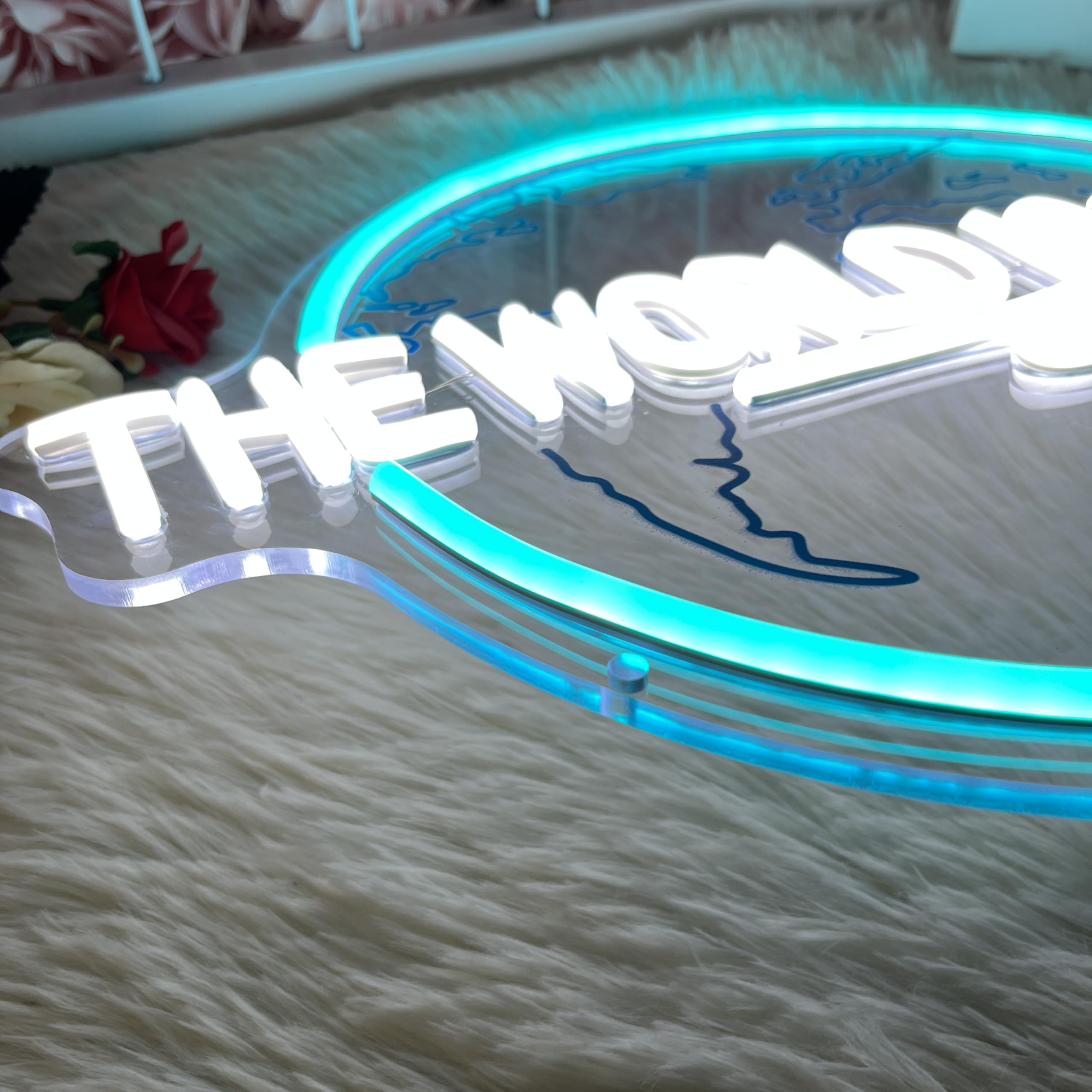 Brochao Neon Sign - The World Is Yours LED Wall Decor, Ice Blue & Cold White, 16.1" x 12.2", Acrylic, Model BRO14-TWIY01-X