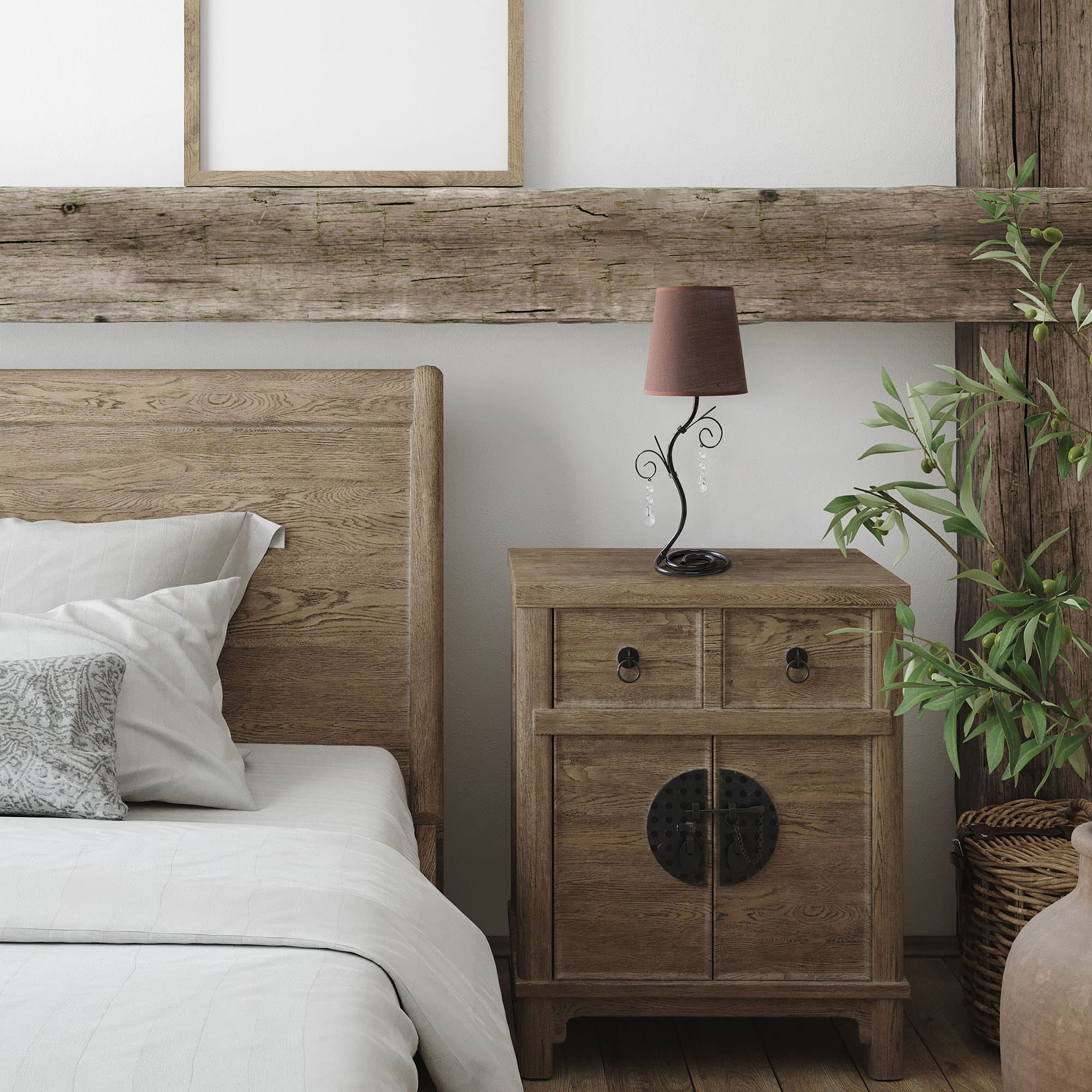 Creekwood Home 19&quot; Metal Winding Ivy Table Desk Lamp With Brown Fabric Shade, Black/Brown