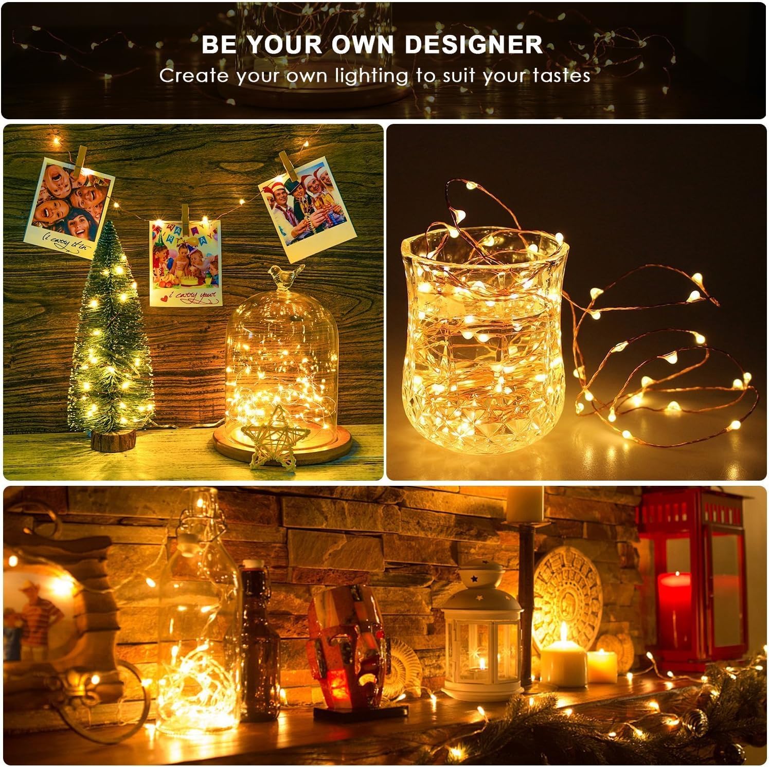 Anjaylia Fairy Lights, 2 Pack String Lights Battery Operated 33Ft 100 Led Twinkle Lights For Wedding, Party, Christmas, Warm White