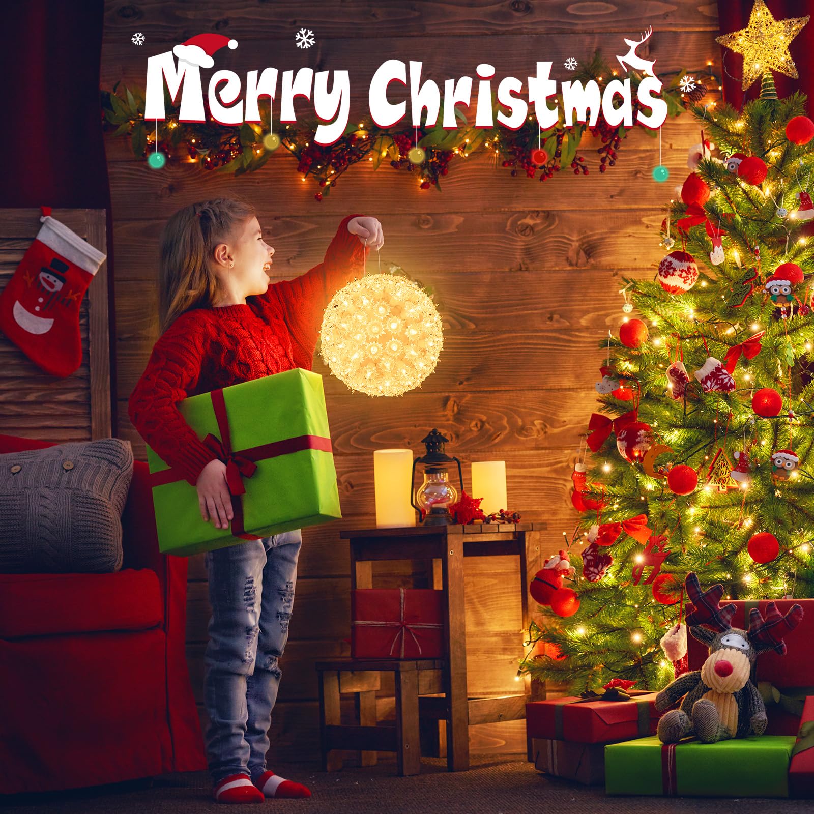 Brightown 6    Christmas Lights Ball Outdoor Sphere Lights 100 Replaceable Bulbs Plug in for Xmas Indoor Party Wedding Home Comm