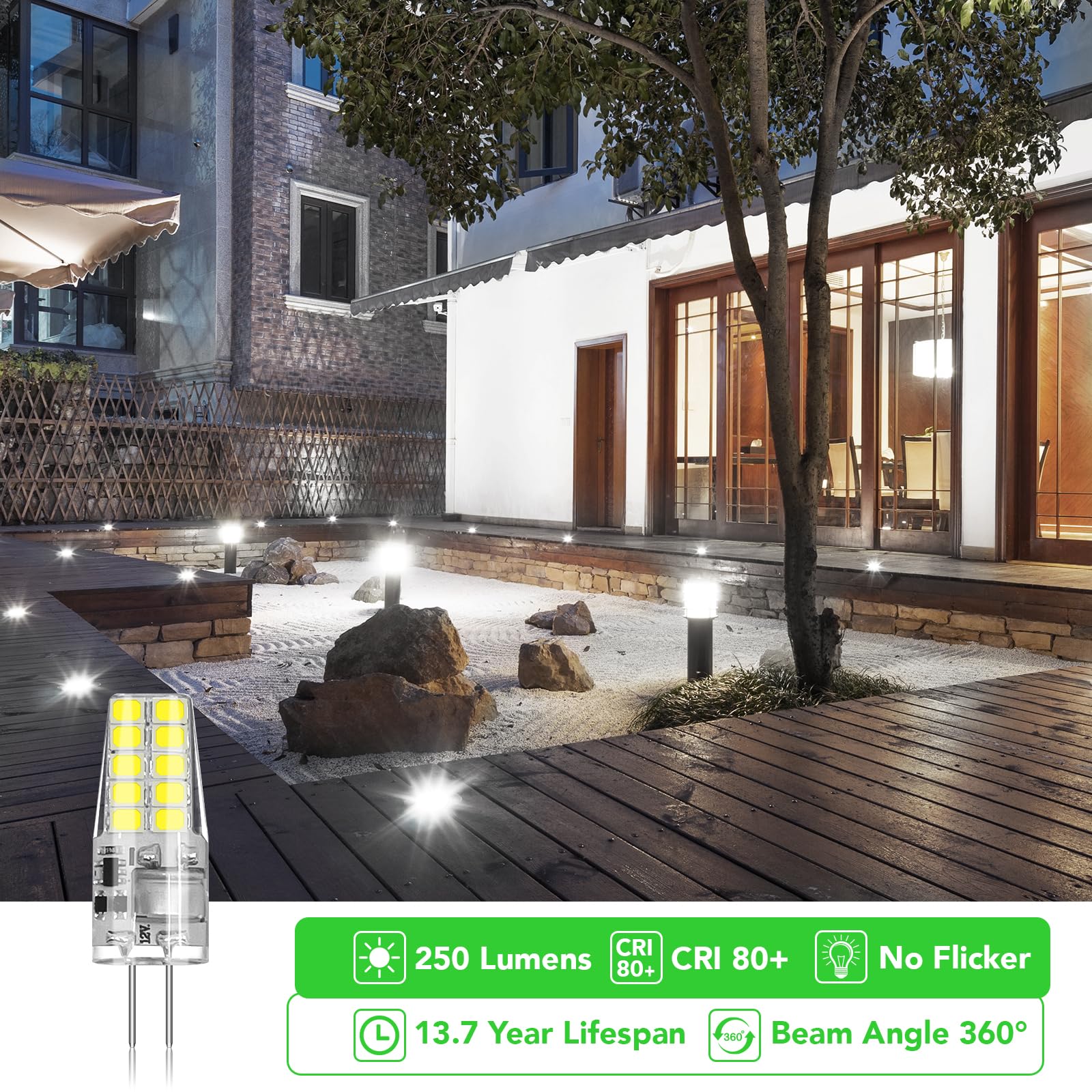Bubo 5 Pack G4 Led Bulb 2W Equivalent 30W 6000K Daylight 250 Lumens 360Beam Angle, T3 Halogen Bulb Replacement Landscape Bulbs,