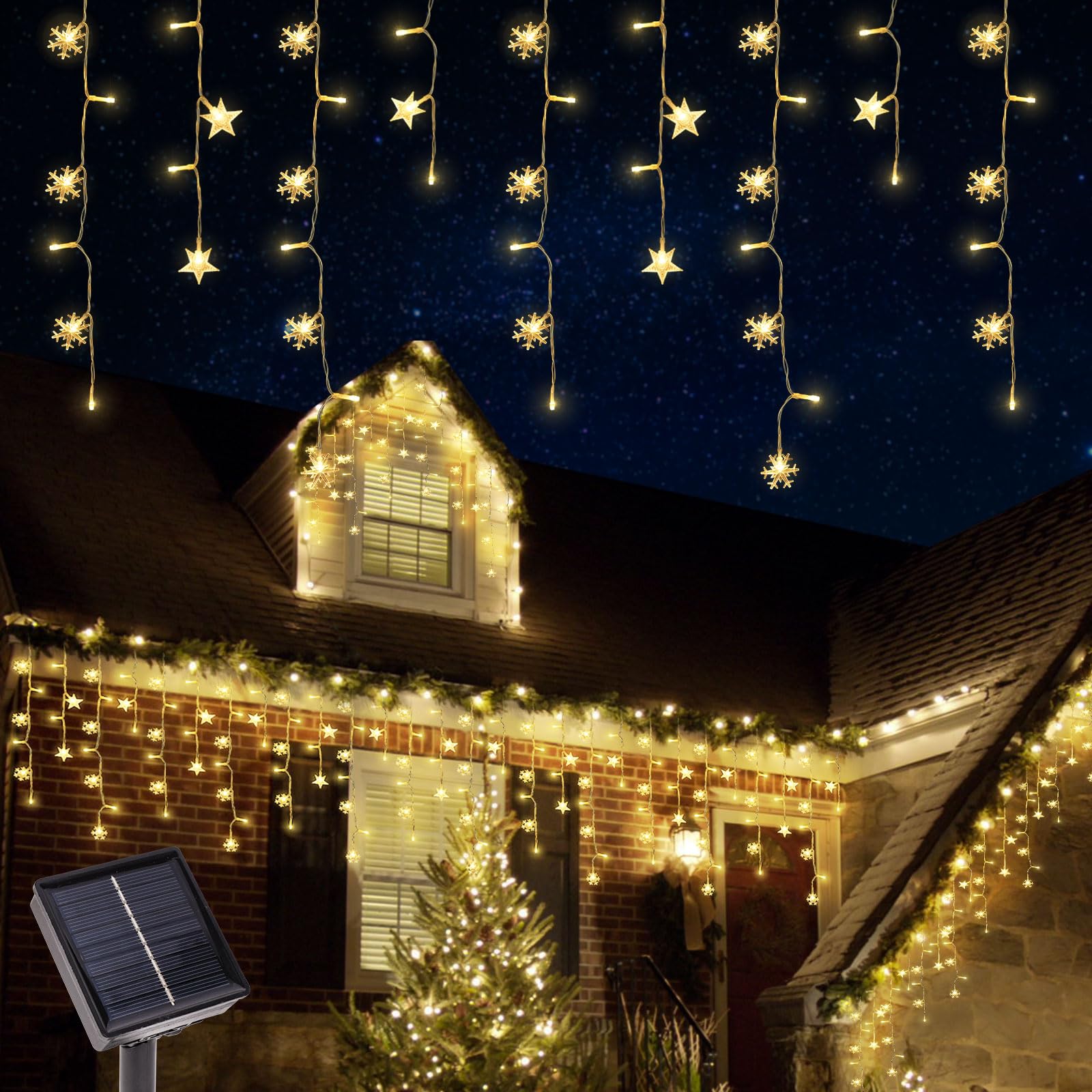 Newhale Solar Icicle Lights, 30.5FT, Warm White, 8 Modes, Waterproof Christmas Decorations for Outdoor Gazebo and Patio