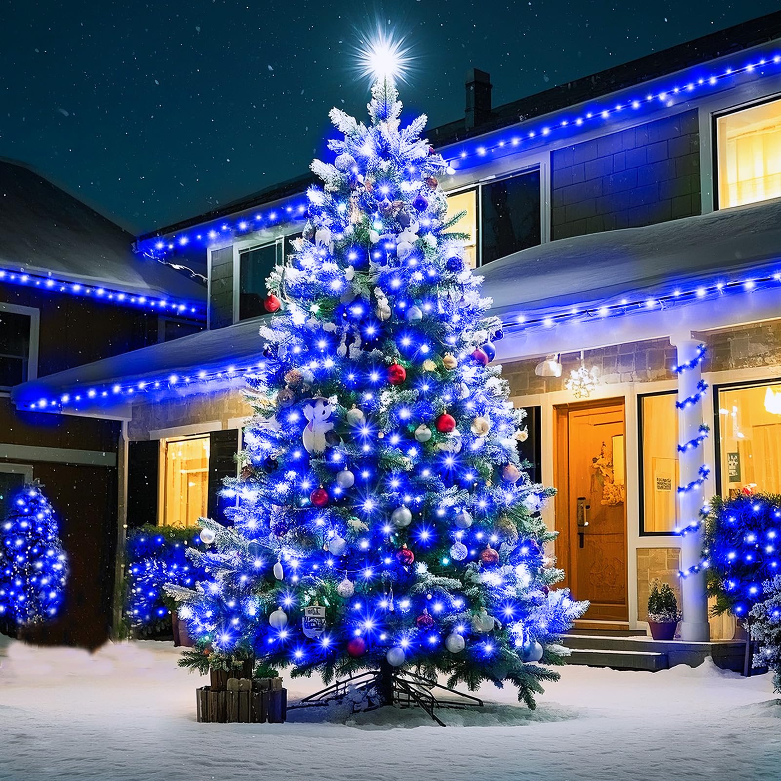 Knonew 500 Led Outdoor Christmas Lights, 197Ft Waterproof String Lights, Blue, 8 Modes, Model 68Kn-168Lig-Niu