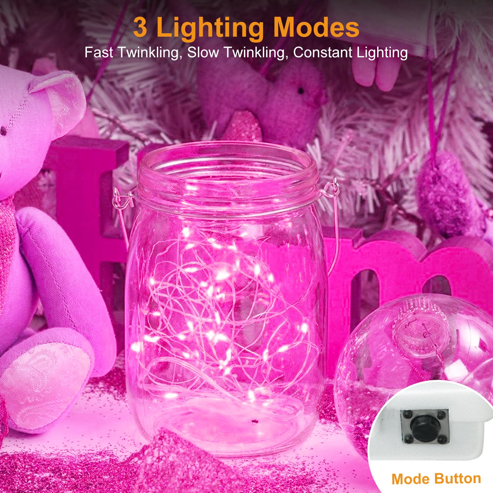 btfarm Fairy Lights 30 Pack, 7ft 20 LED Twinkle String Lights, Battery Operated, Waterproof, Pink