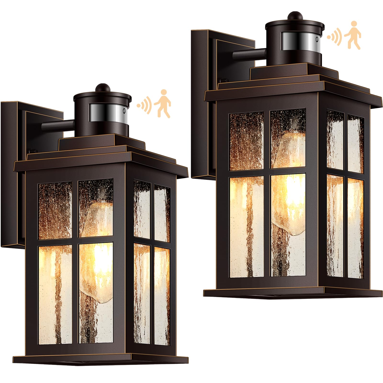 VIANIS Farmhouse Motion Sensor Outdoor Porch Lights for House  Oil Rubbed Bronze Gold Trim Dusk to Dawn Exterior Lighting Fixtures Wall Mount for Garage  Anti-Rust Outside Wall Sconces for Patio