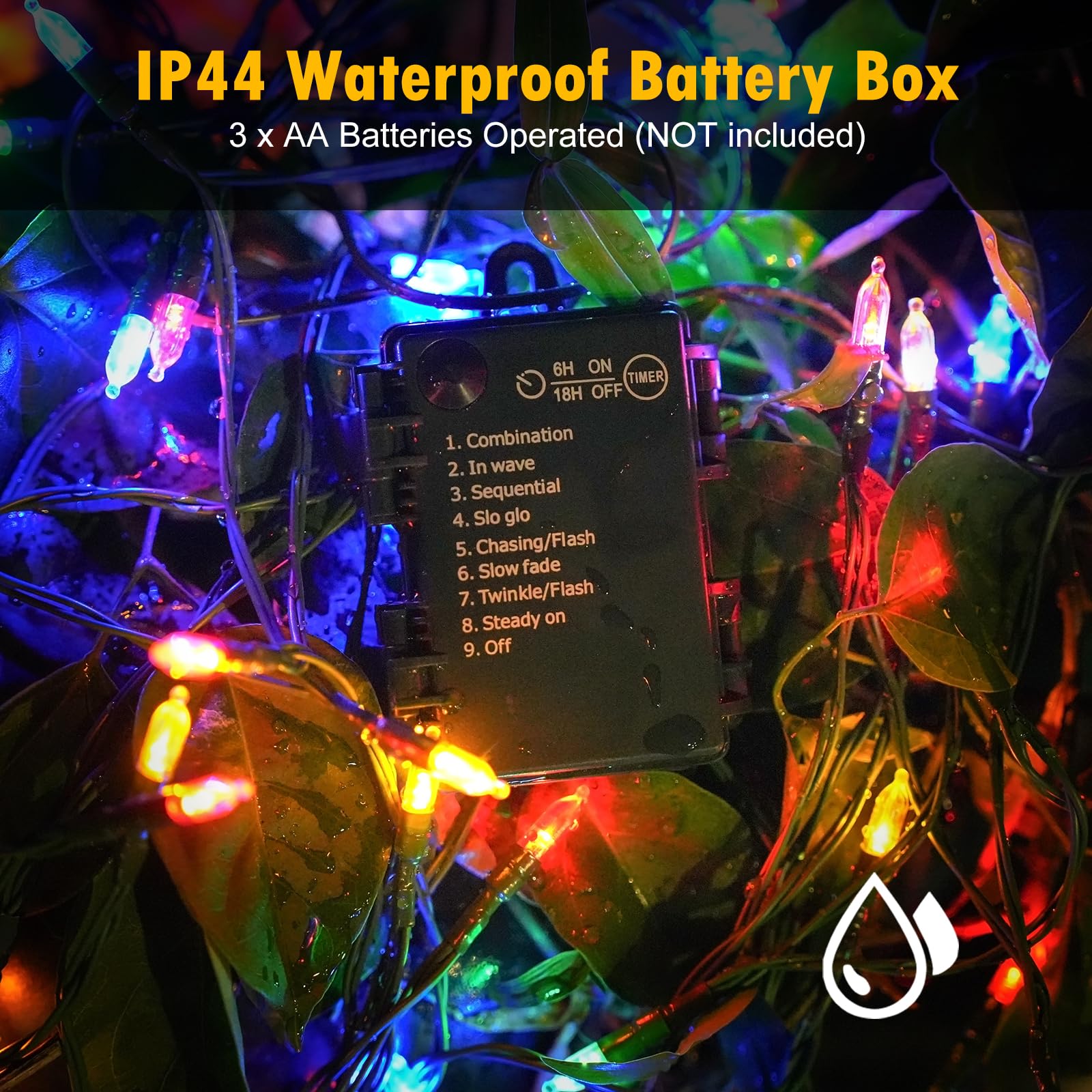 Vruxuri Battery Operated Christmas Lights, 4 Pack 18 FT 50 LED, 8 Modes, Waterproof, Multicolor, Model MINI-SL-B