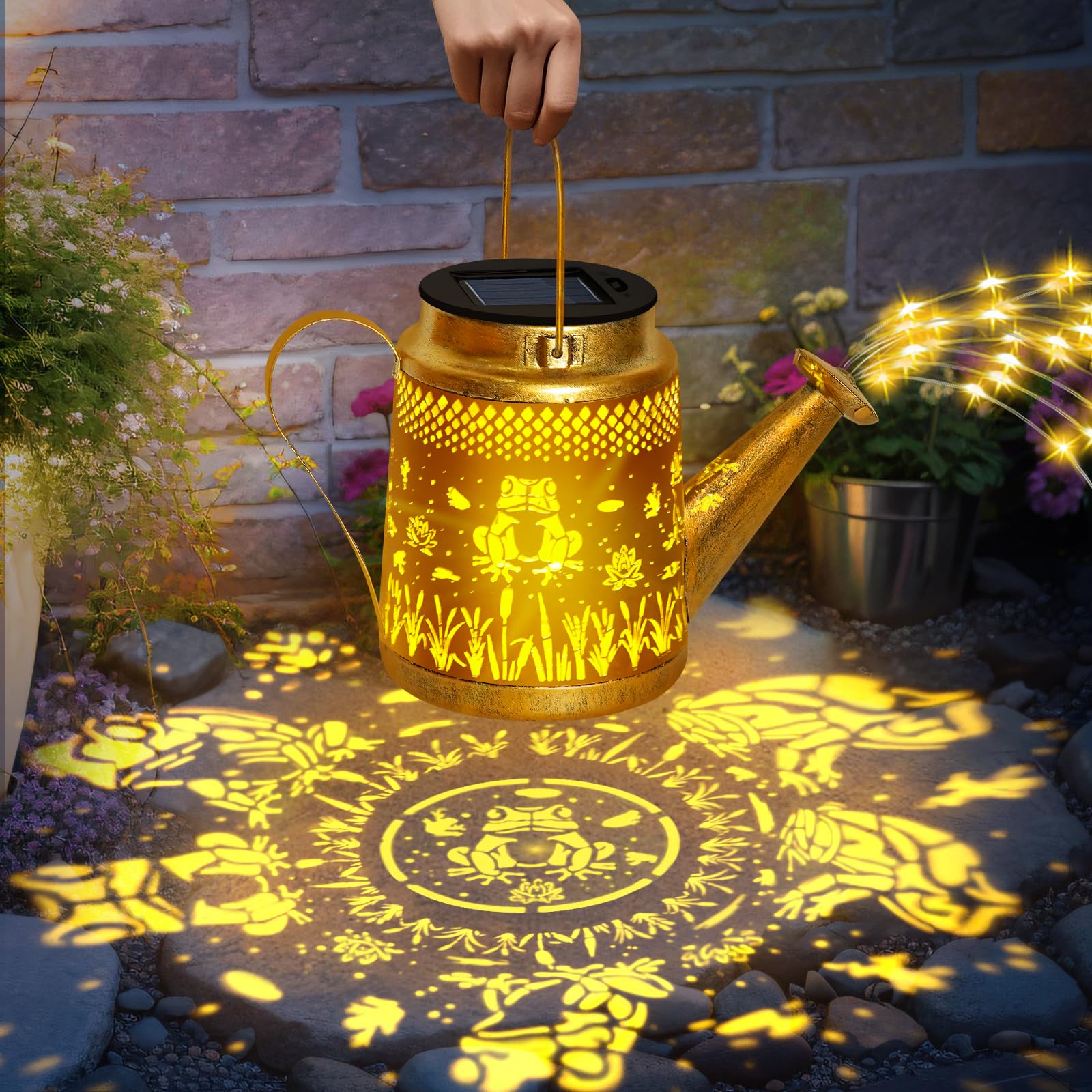 Solar Watering Can Lights Outdoor Garden Decor, Large Frog Hanging Lantern With Shepherd Hook, Waterproof Garden Lights For Outd