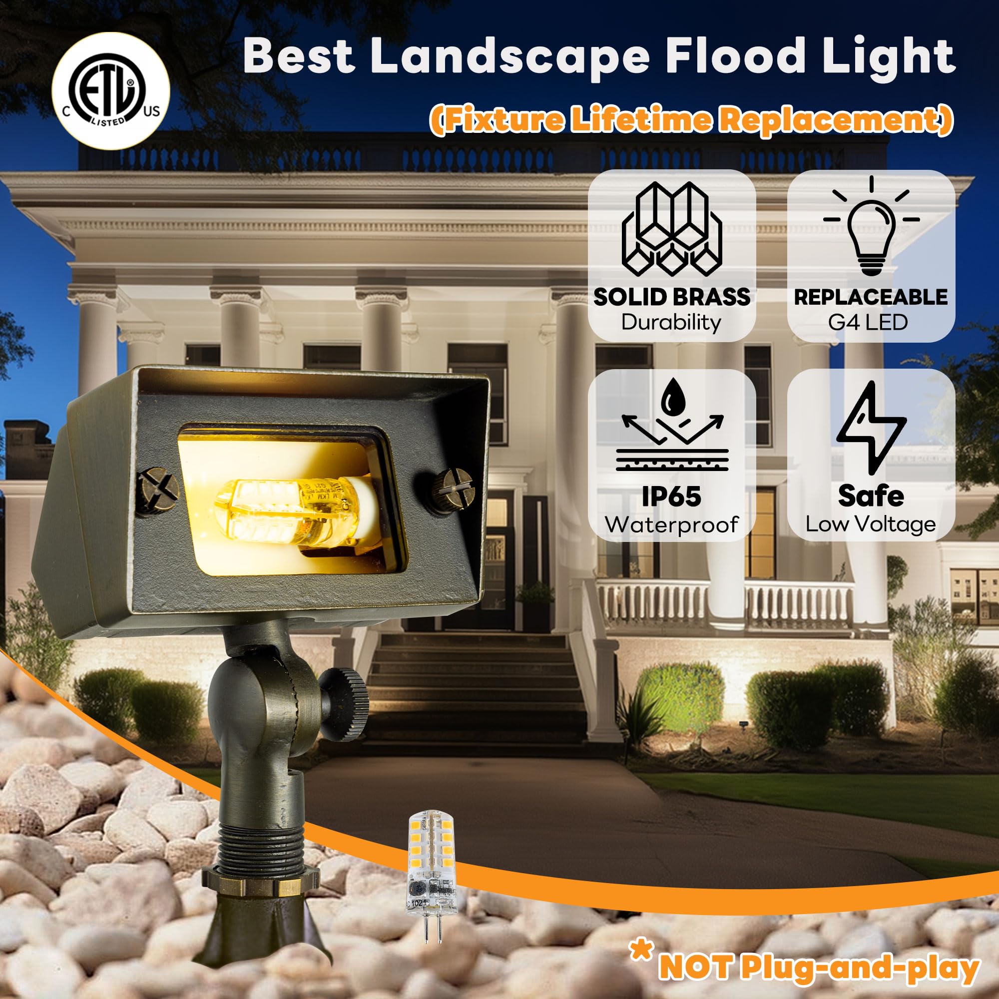 Gardenreet Brass Wall Wash Light - Led Outdoor Low Voltage Flood Lights, 12V Landscape Hardwired Ip65 Waterproof, Angle Adjustab