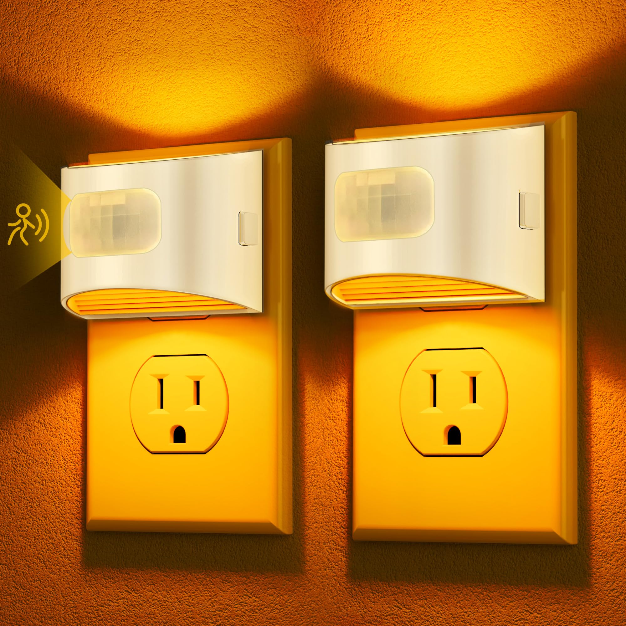 DORESshop LED Night Light[2 Pack]  Night Lights Plug into Wall  Dimmable Plug in Night Light with Motion Sensor  Dusk to Dawn Sensor  Nightlights for For Mature Userss  Bedroom  Bathroom  Amber  White Cover