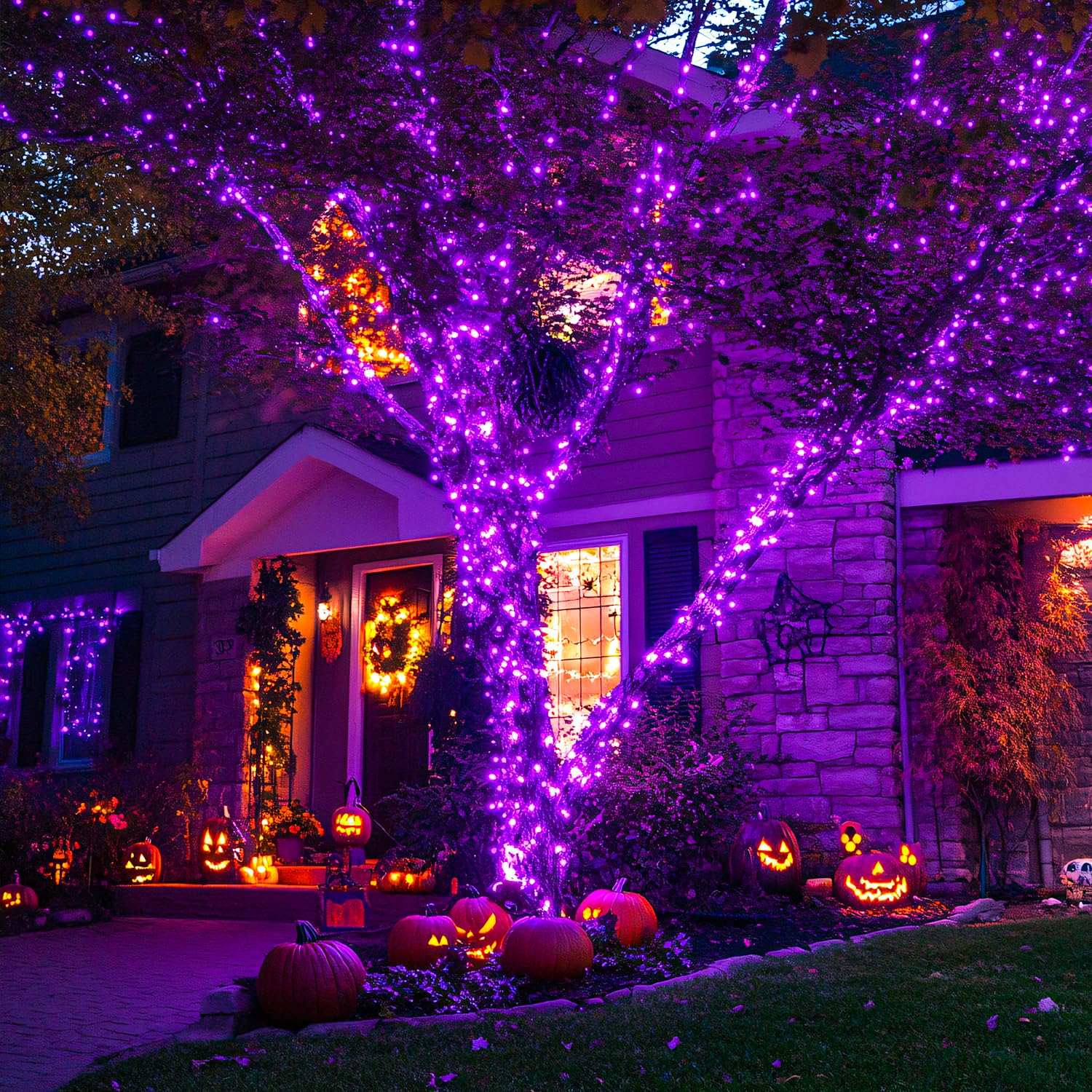Jmexsuss 400 Led Purple Halloween Lights Outdoor: 132Ft Purple String Lights Plug In With Remote - Indoor Purple Lights For Hall