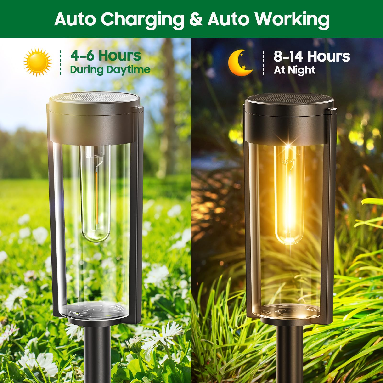 BUCASA Solar Pathway Lights 6 Pack - Super Bright, IP65 Waterproof, Auto ON/OFF for Outdoor Walkway, Driveway, Patio, Transparent