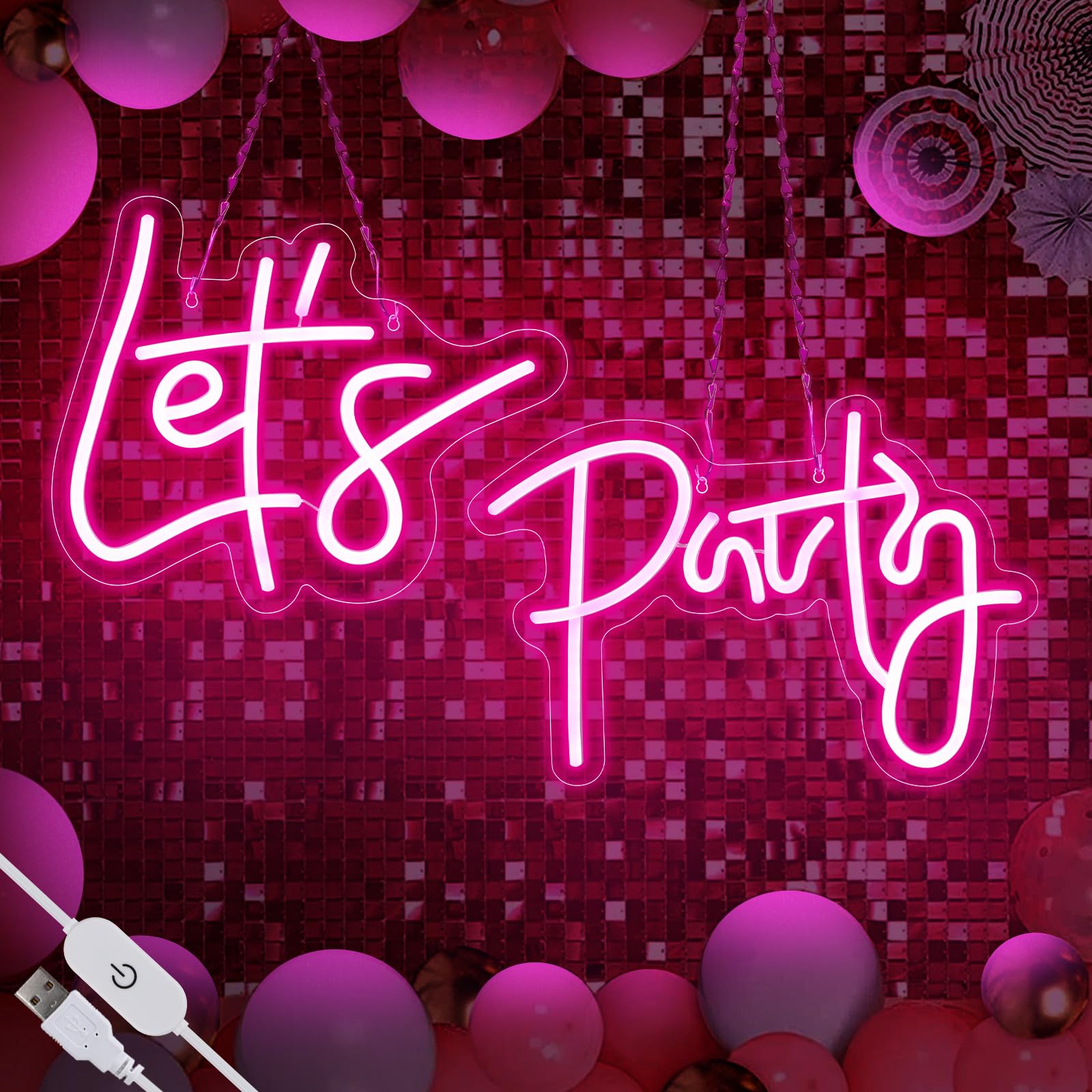 SERBASIC Neon Sign, Dimmable LED Light for Wall Decor, 26x11.8 Inch, Pink, Transparent Acrylic Panel, Perfect for Parties and Home Bar