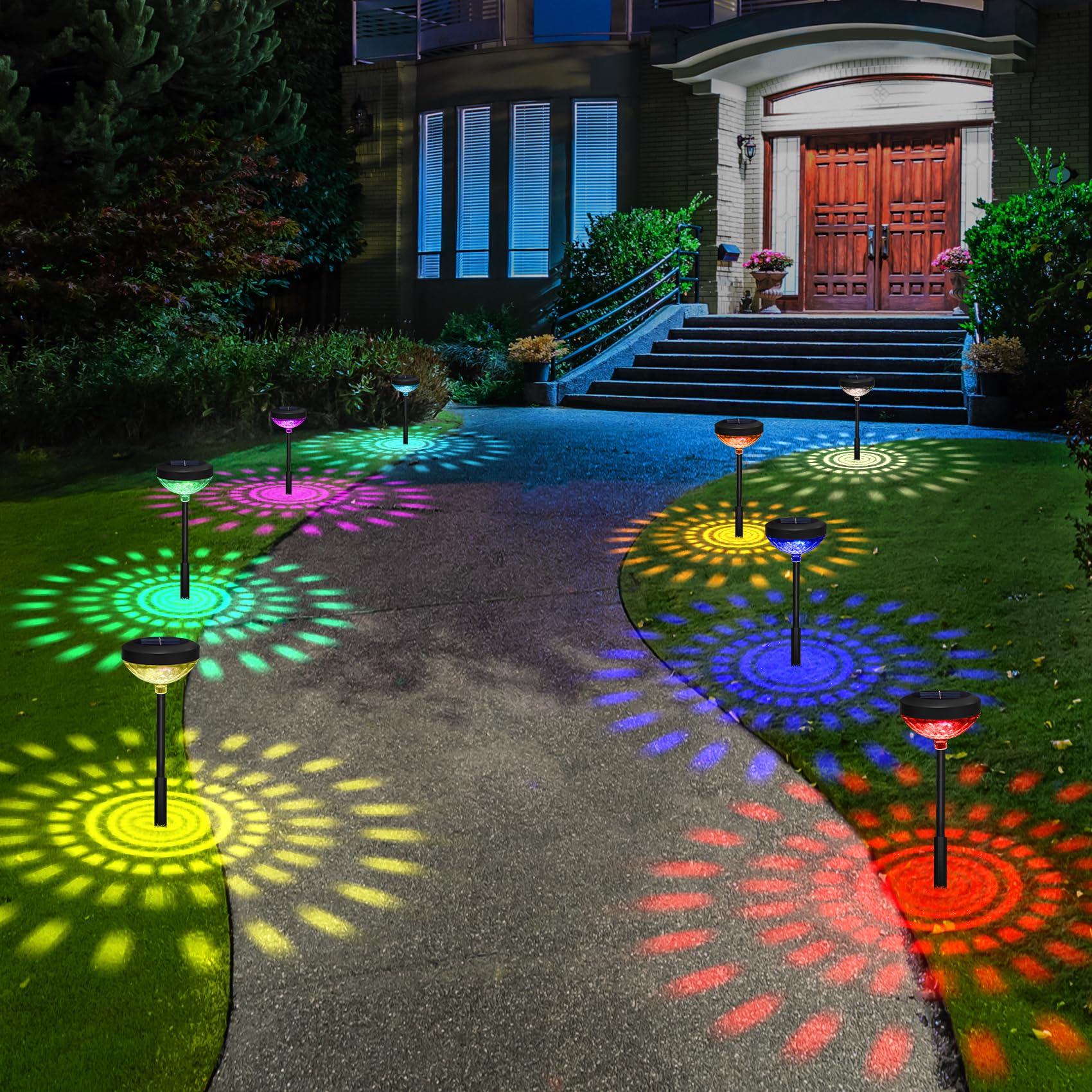 Pearlstar Bright Outdoor Solar Lights 8 Pack, Pathway Lights With Color Changing+Warm White Led, Ip65 Waterproof, Solar Powered