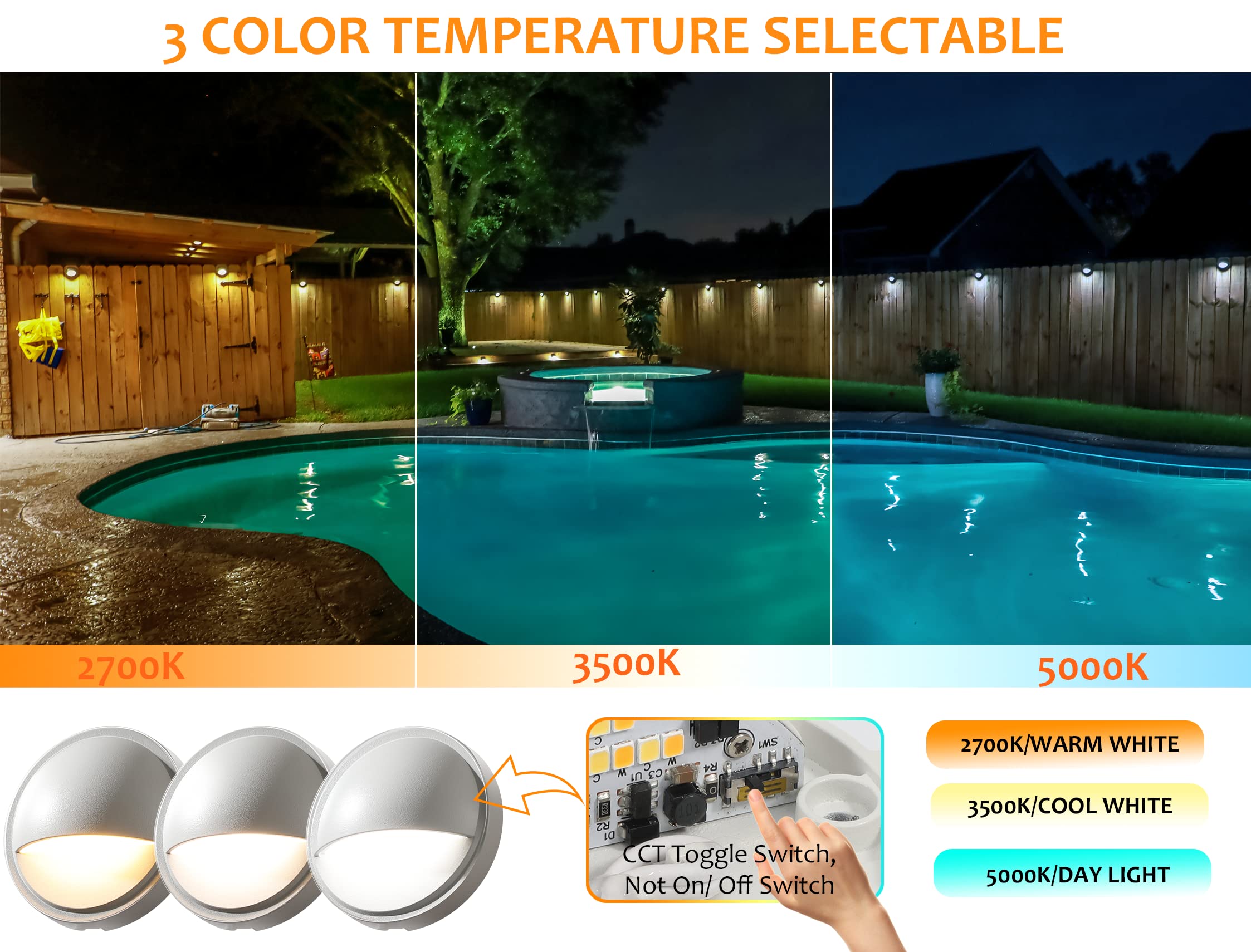 Cloudy Bay [6 Pack] 3Cct Low Voltage Led Deck Lights Outdoor,2700K/3500K/5000K Selectable,Landscape Step Stair Railing Fence Lig