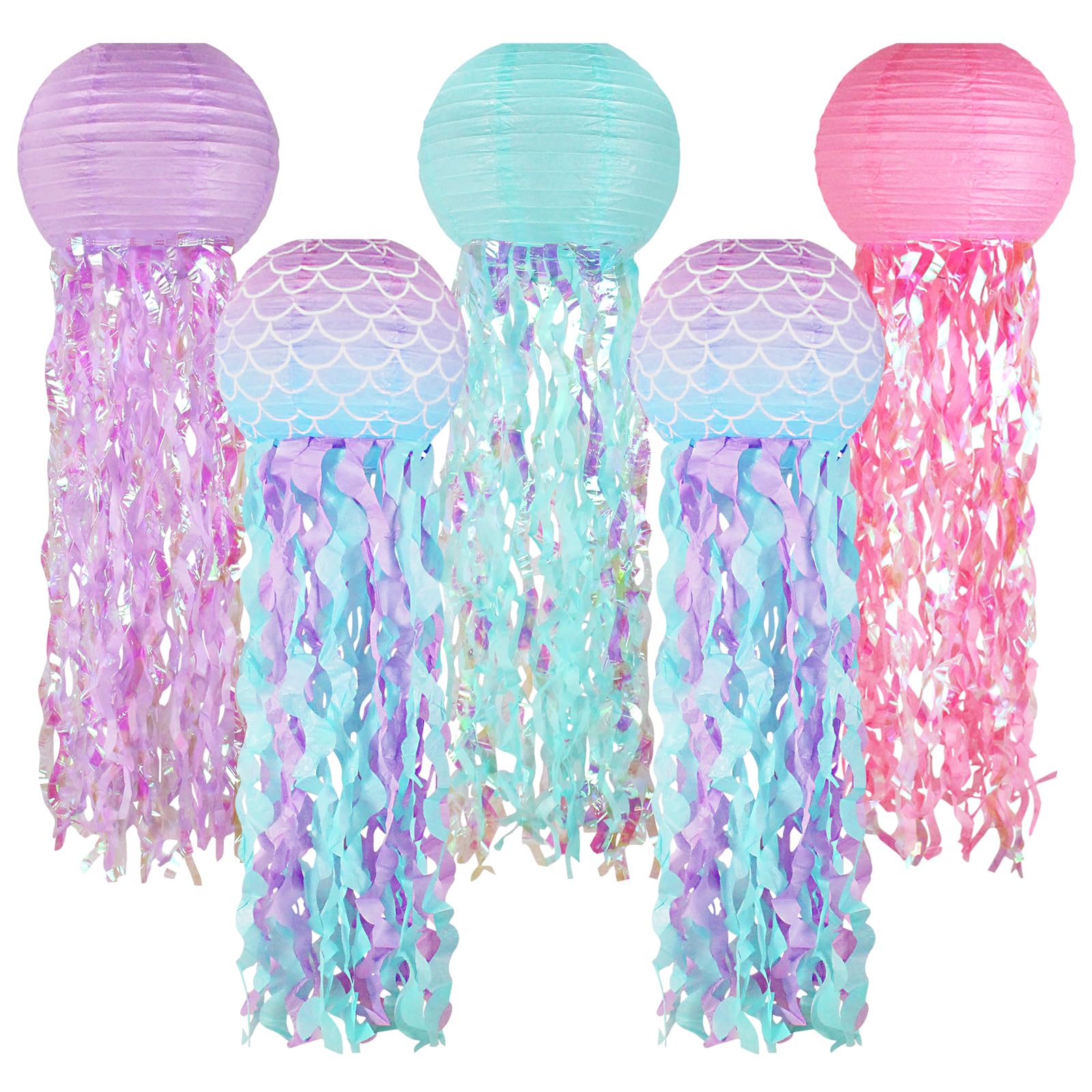 Mermaid Birthday Decorations, Jellyfish Paper Lanterns Pink Lavender Blue Mermaid Scales Hanging Lantern for Mermaid Baby Shower