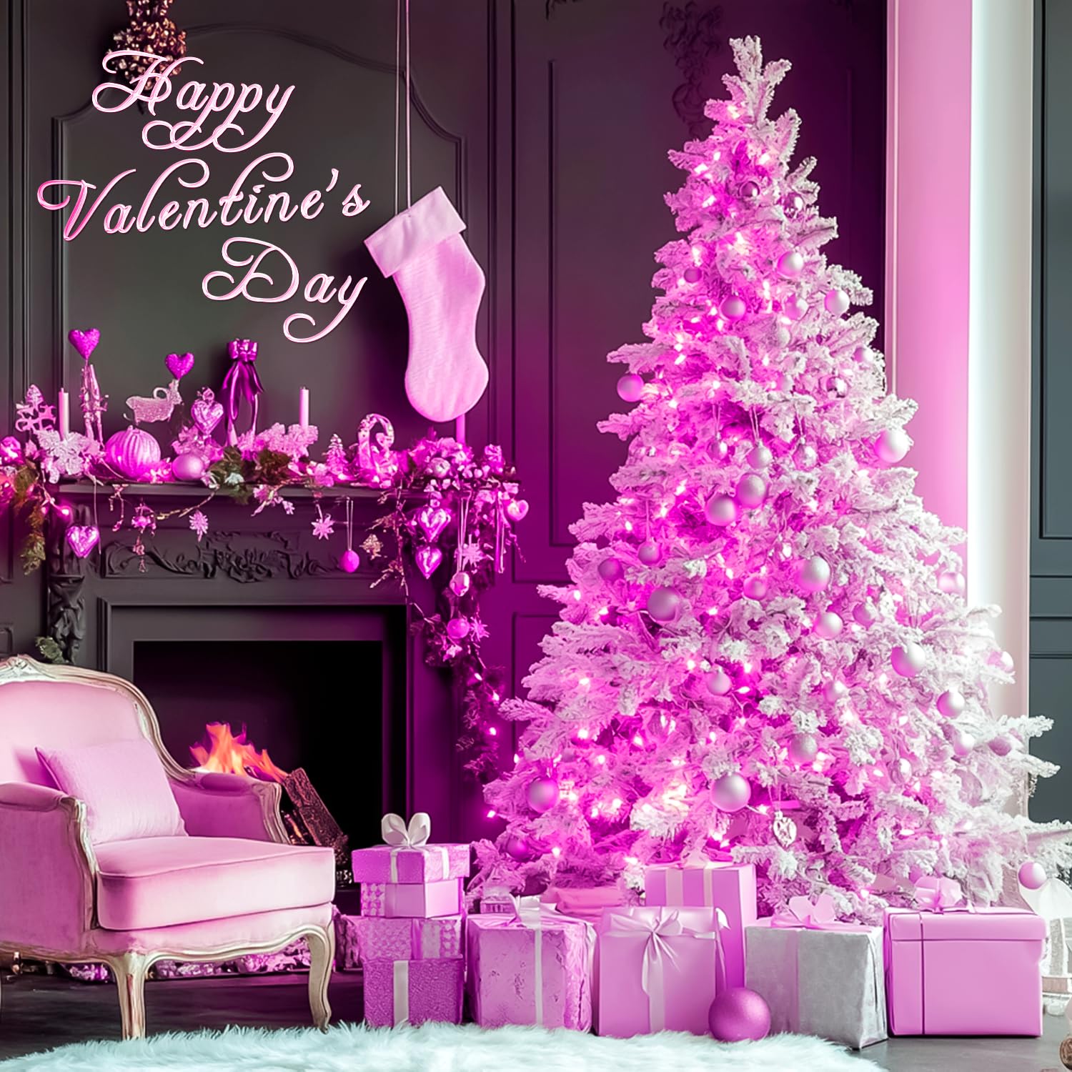 Pink String Lights Plug In - 200 Led Pink Christmas Lights Outdoor Waterproof, 66Ft Extendable Clear Wire Pink Lights For Valent