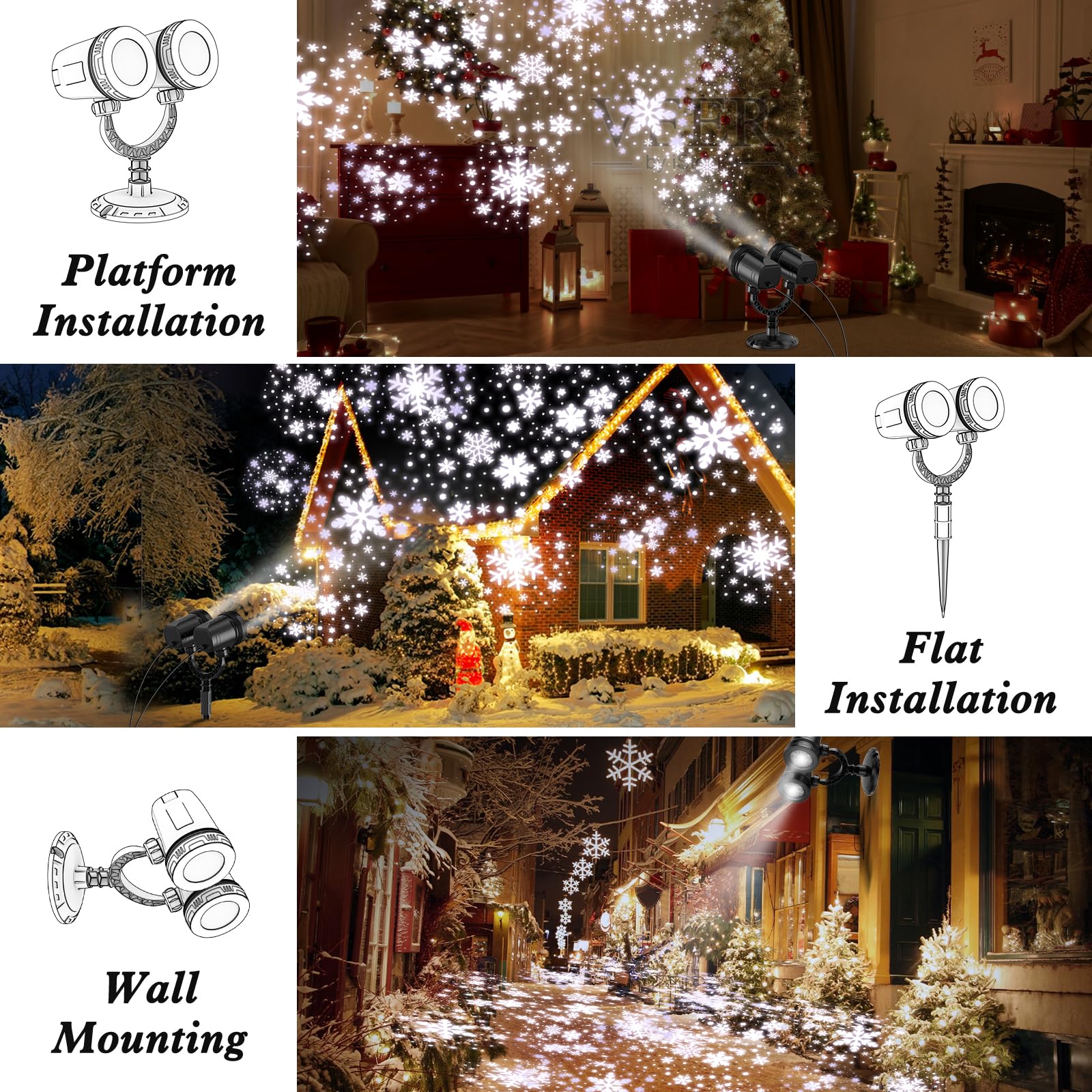 Snowflake Christmas Projector Light Outdoor - 2024 Upgraded Double Head Projection Design, Ip65 Waterproof Led Christmas Light Projector For Xmas Holiday Party Patio Garden Yard Decoration