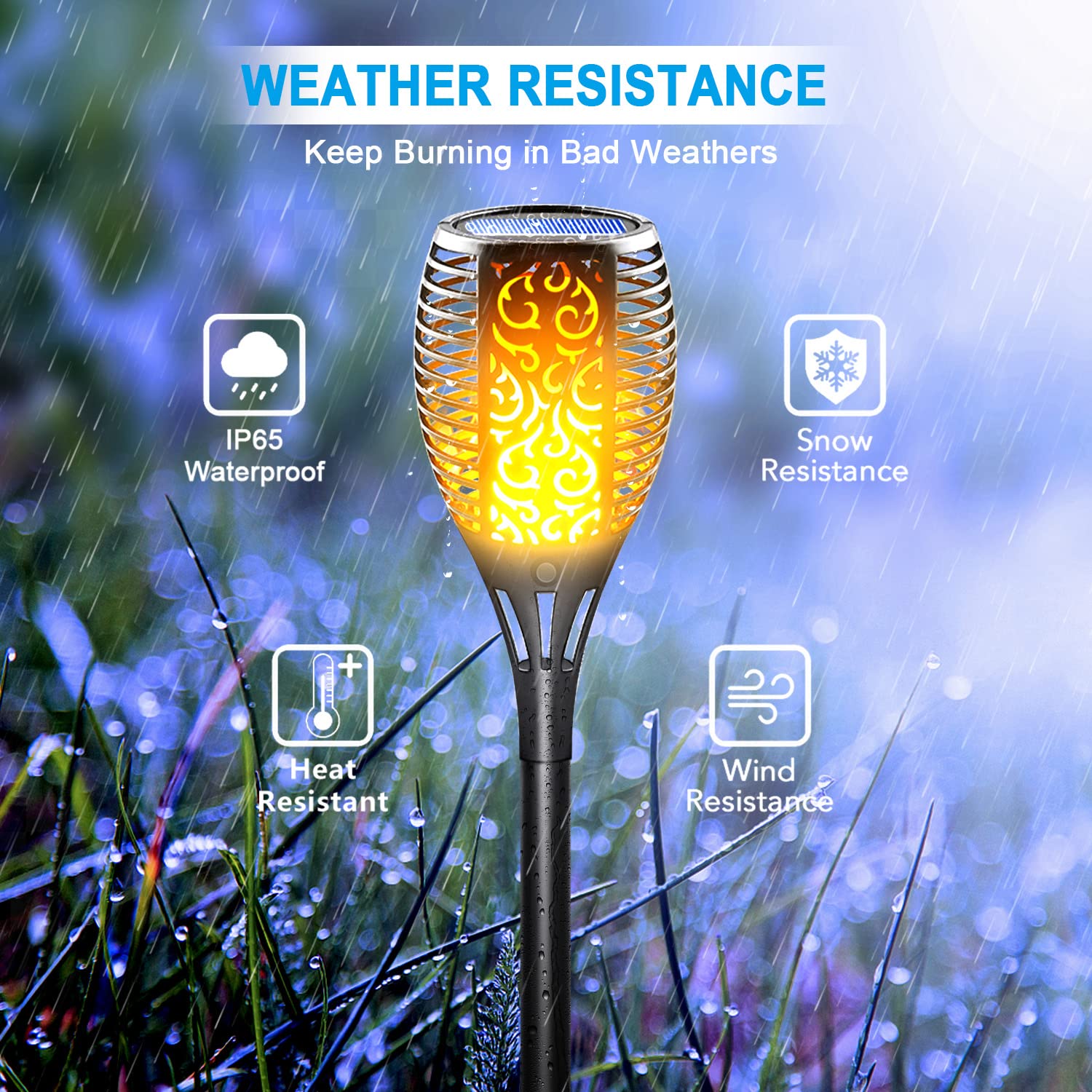 LazyBuddy Solar Torch Light - 8 Pack, Black, IP65 Waterproof, Flickering Flame Effect, Ideal for Garden and Patio Decor
