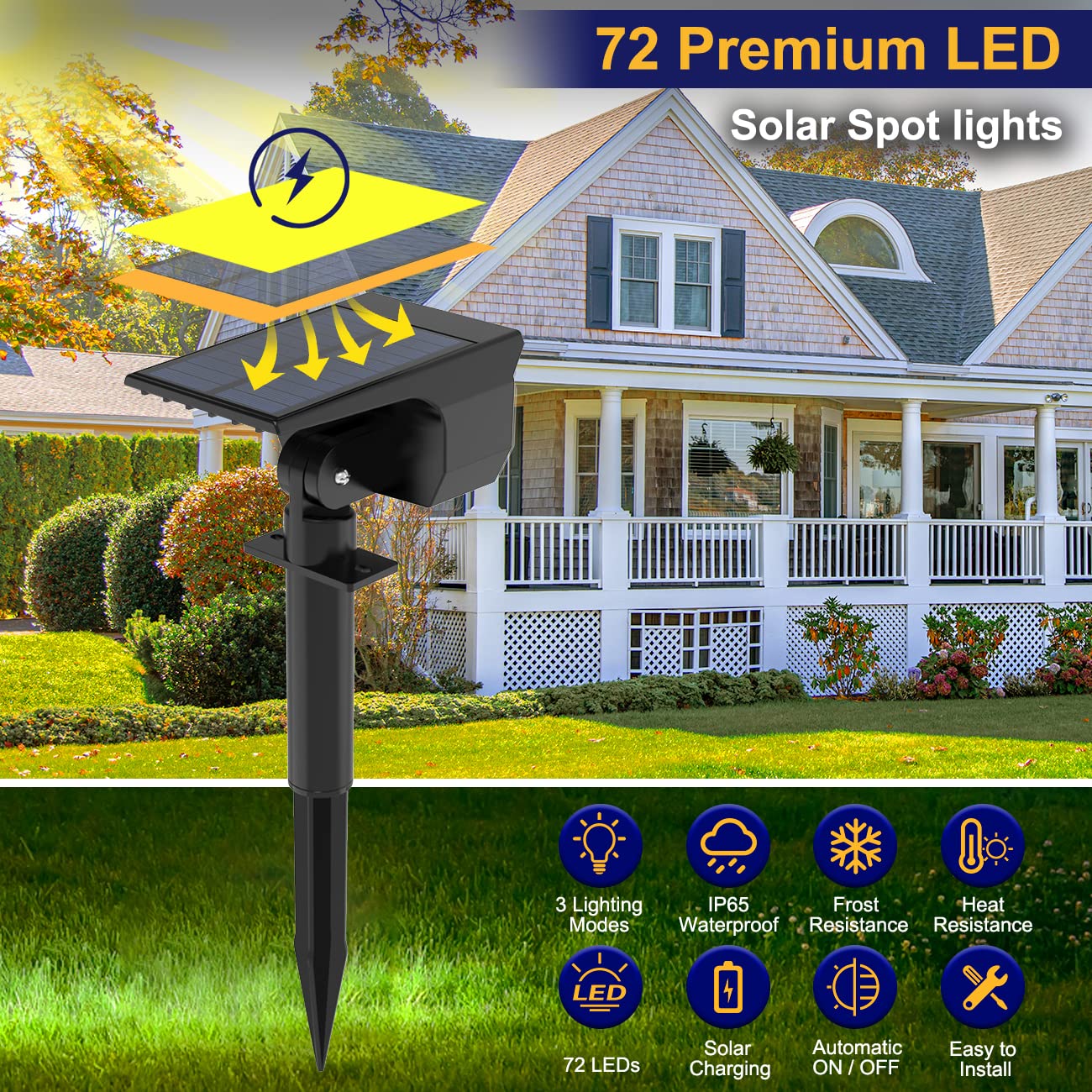 Lotmos 10 Pack Solar Spot Lights, 72 Led, 3 Modes, Ip67 Waterproof, Warm White Landscape Lighting